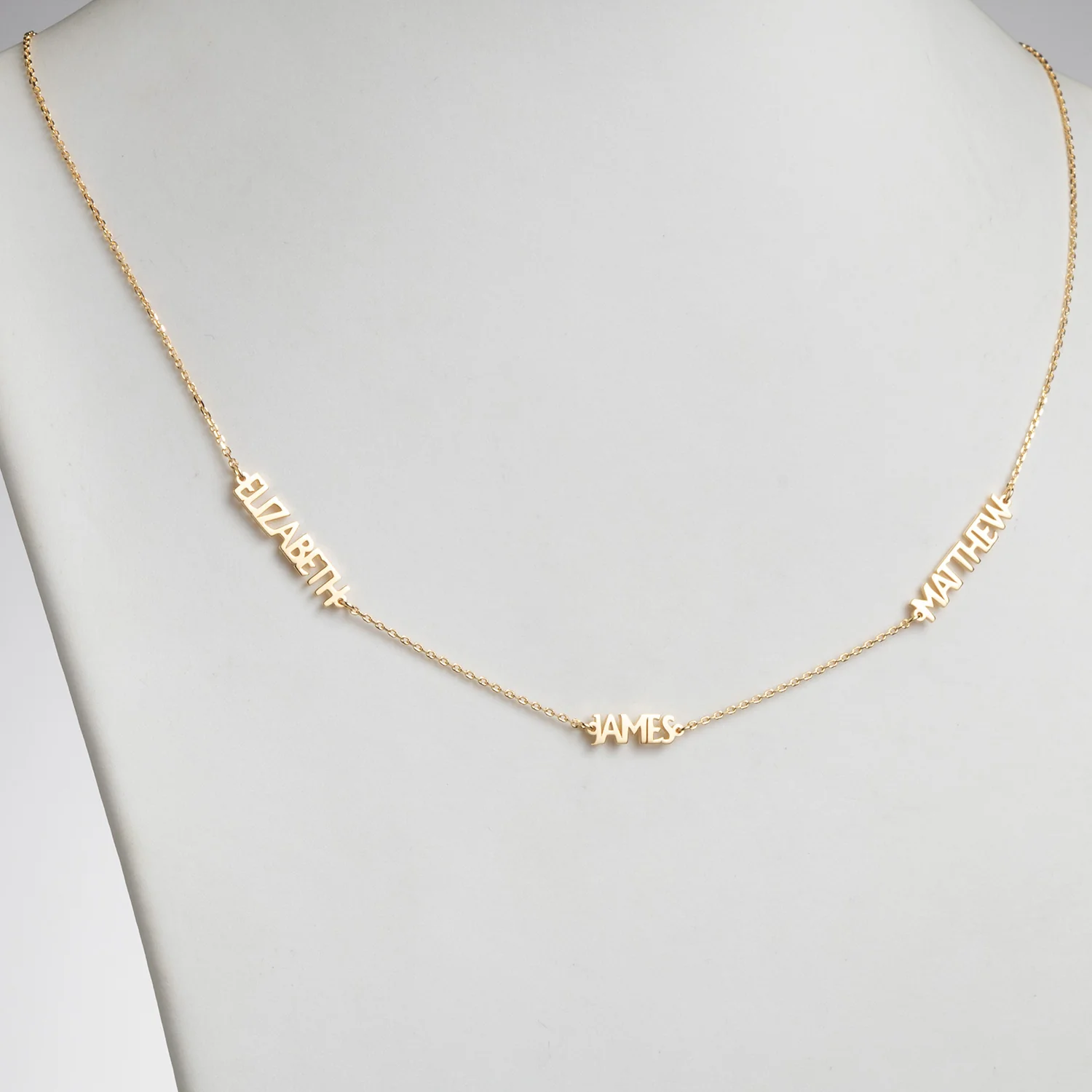 14K Gold over Sterling Petite Uppercase 3 Name Station Necklace - Image 2