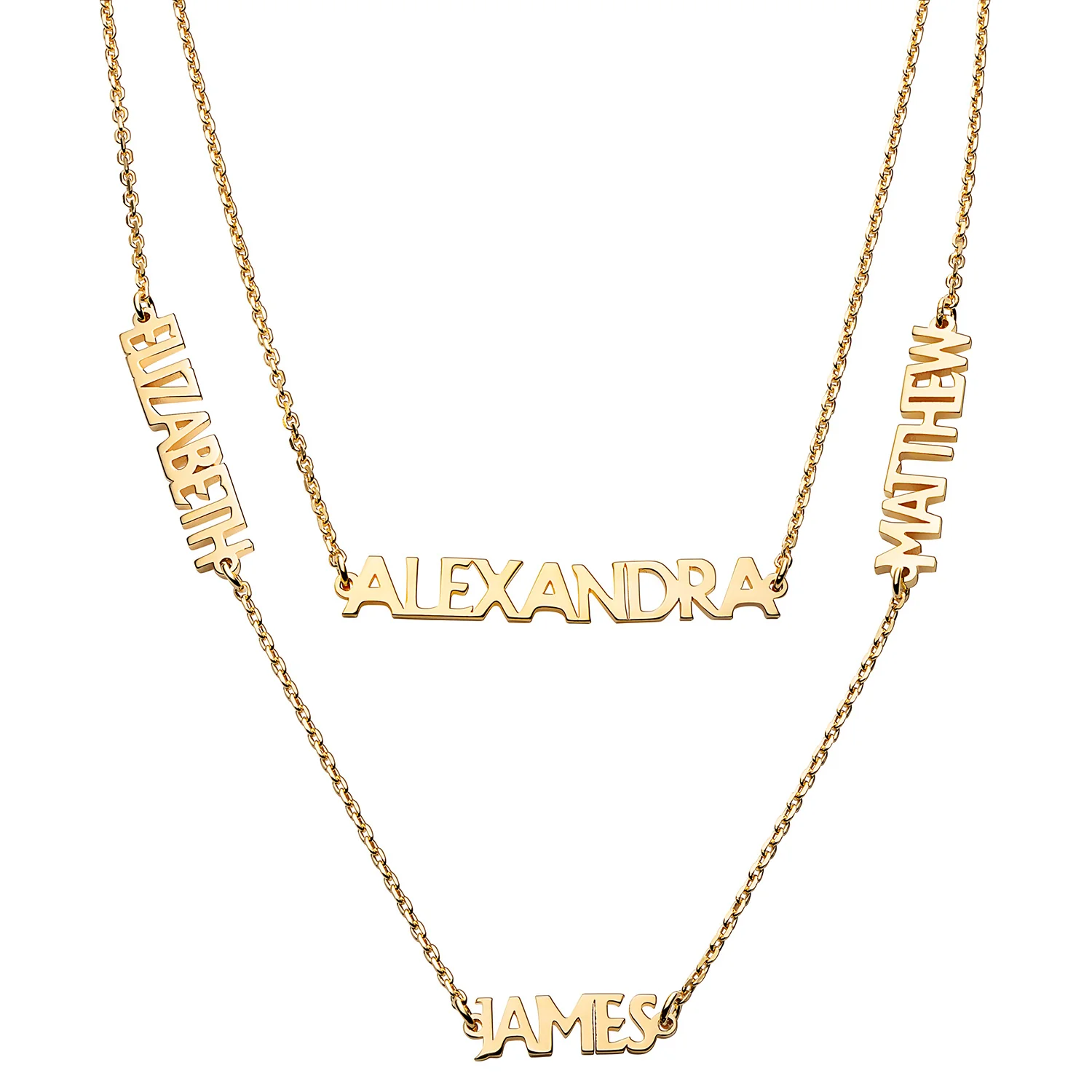 14K Gold over Sterling Petite Uppercase 4 Name Station Necklace