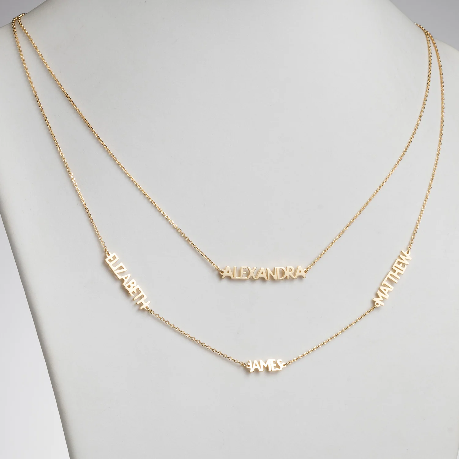14K Gold over Sterling Petite Uppercase 4 Name Station Necklace - Image 2