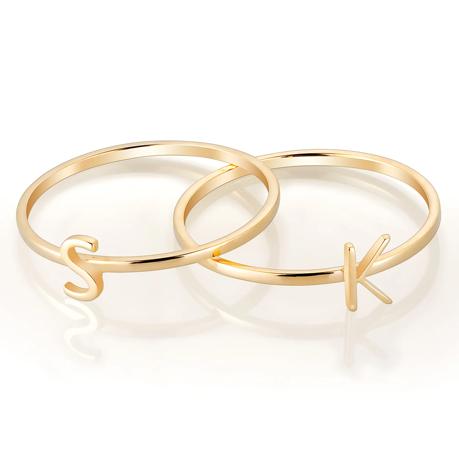14K Gold over Sterling Petite Uppercase Initials Ring - Set of 2 - Image 3