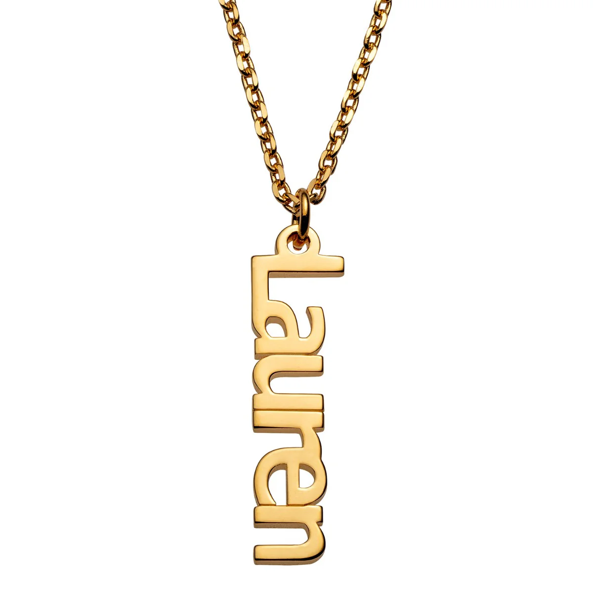 14K Gold over Sterling Petite Vertical Name Necklace - 1 Name