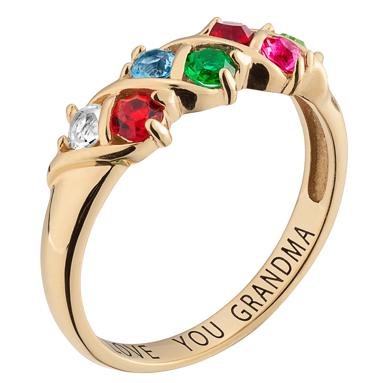 14K Gold over Sterling Round Birthstone Ring - 7 Stones - Image 2