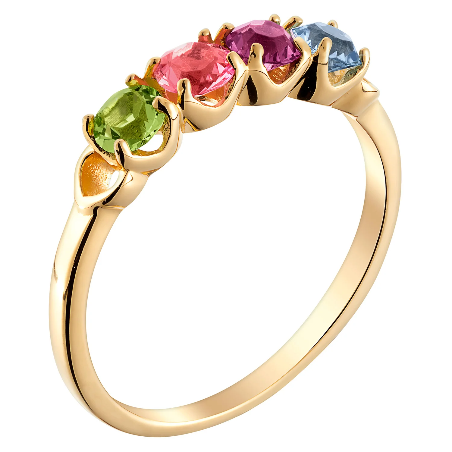 14K Gold over Sterling Round Birthstone Ring with Hearts - 4 Stones - Image 2