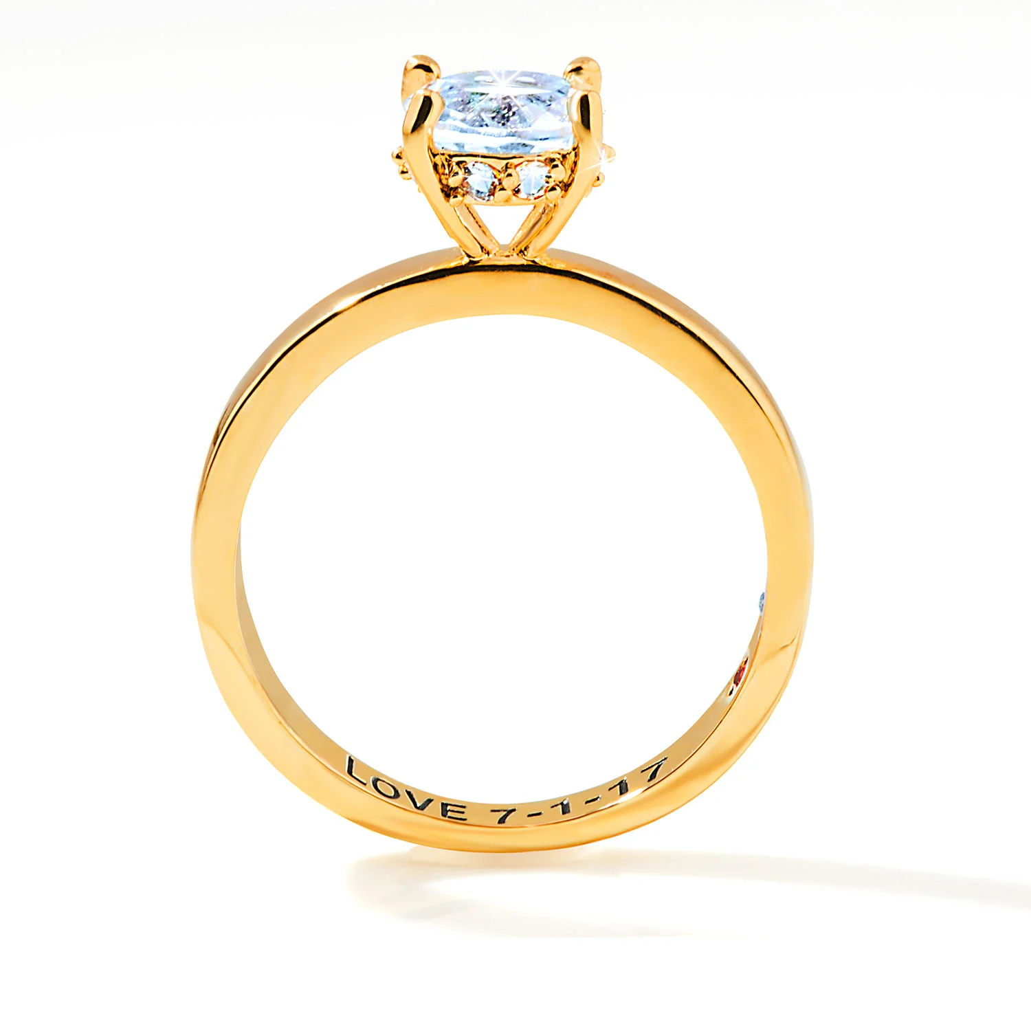 Gold over Sterling Round Hidden Halo White Topaz Hidden Birthstone Engagement Ring - Image 5