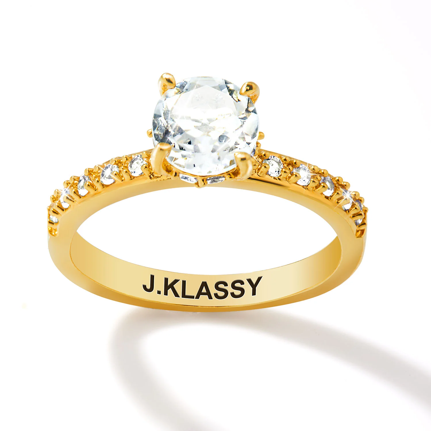 Gold over Sterling Round White Topaz Pave Band Engagement Ring - Image 3