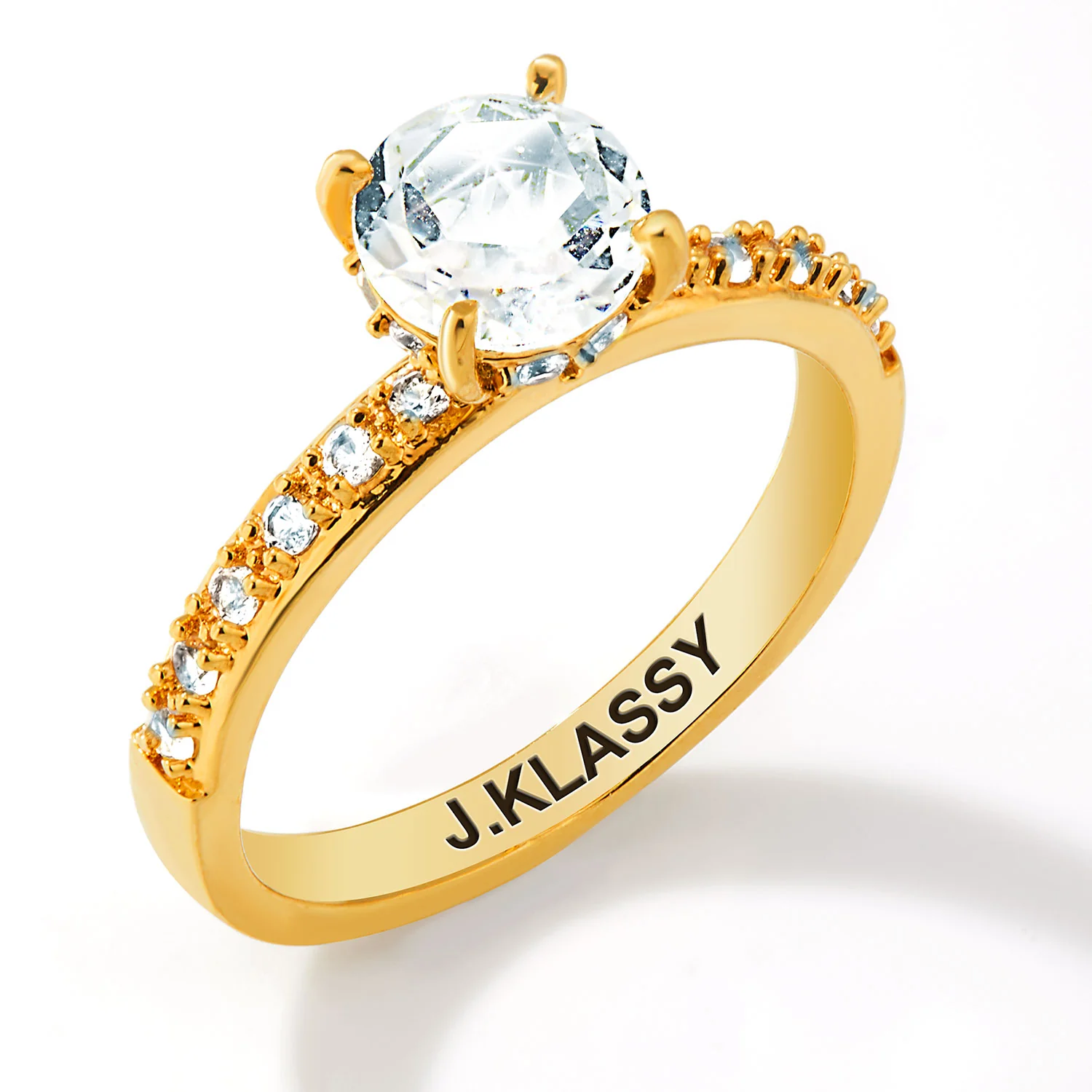 Gold over Sterling Round White Topaz Pave Band Engagement Ring - Image 4
