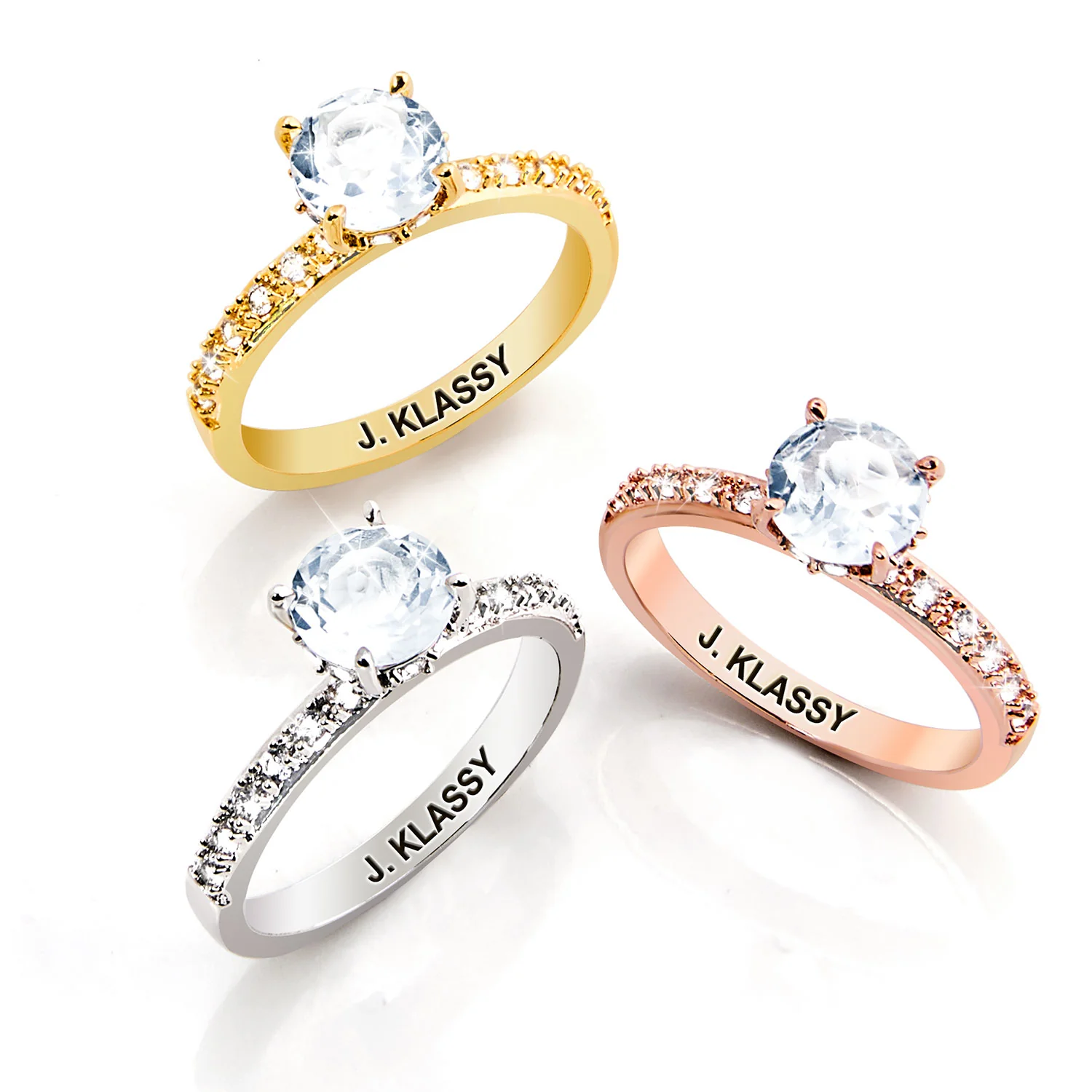 Gold over Sterling Round White Topaz Pave Band Engagement Ring - Image 6