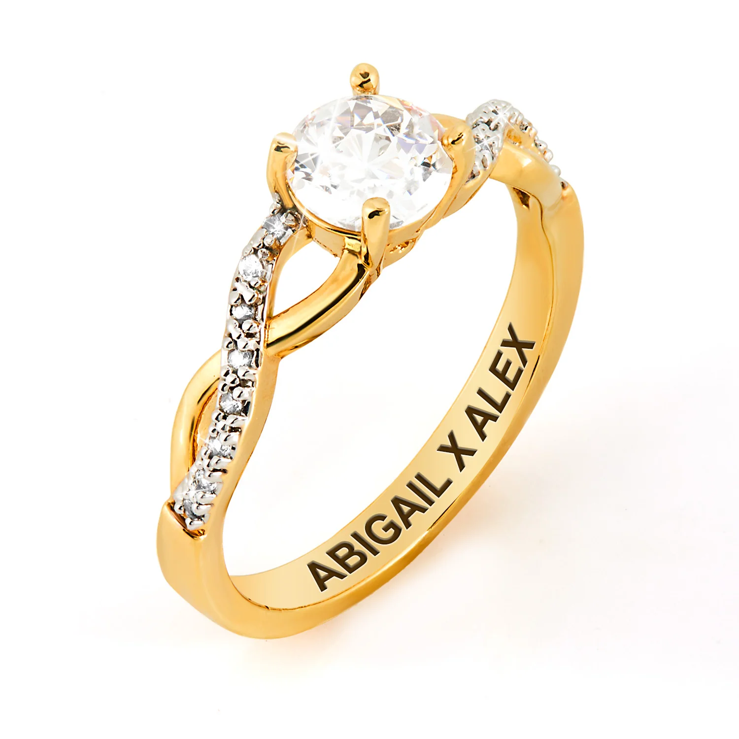 Gold over Sterling Round White Topaz Twist Engagement Ring - Image 4