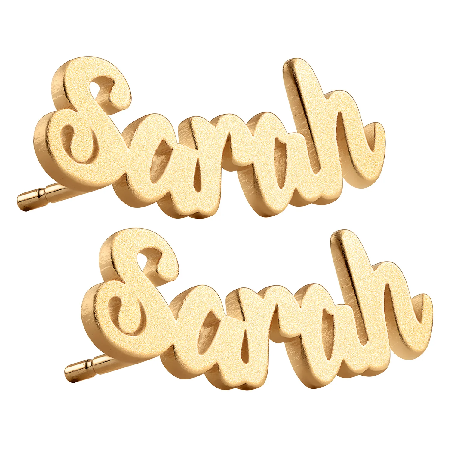 14K Gold over Sterling Satin Finish Name Earrings - Image 2