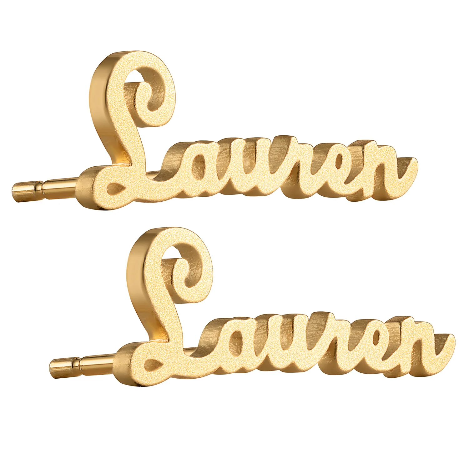 14K Gold over Sterling Satin Script Name Earrings - Image 2