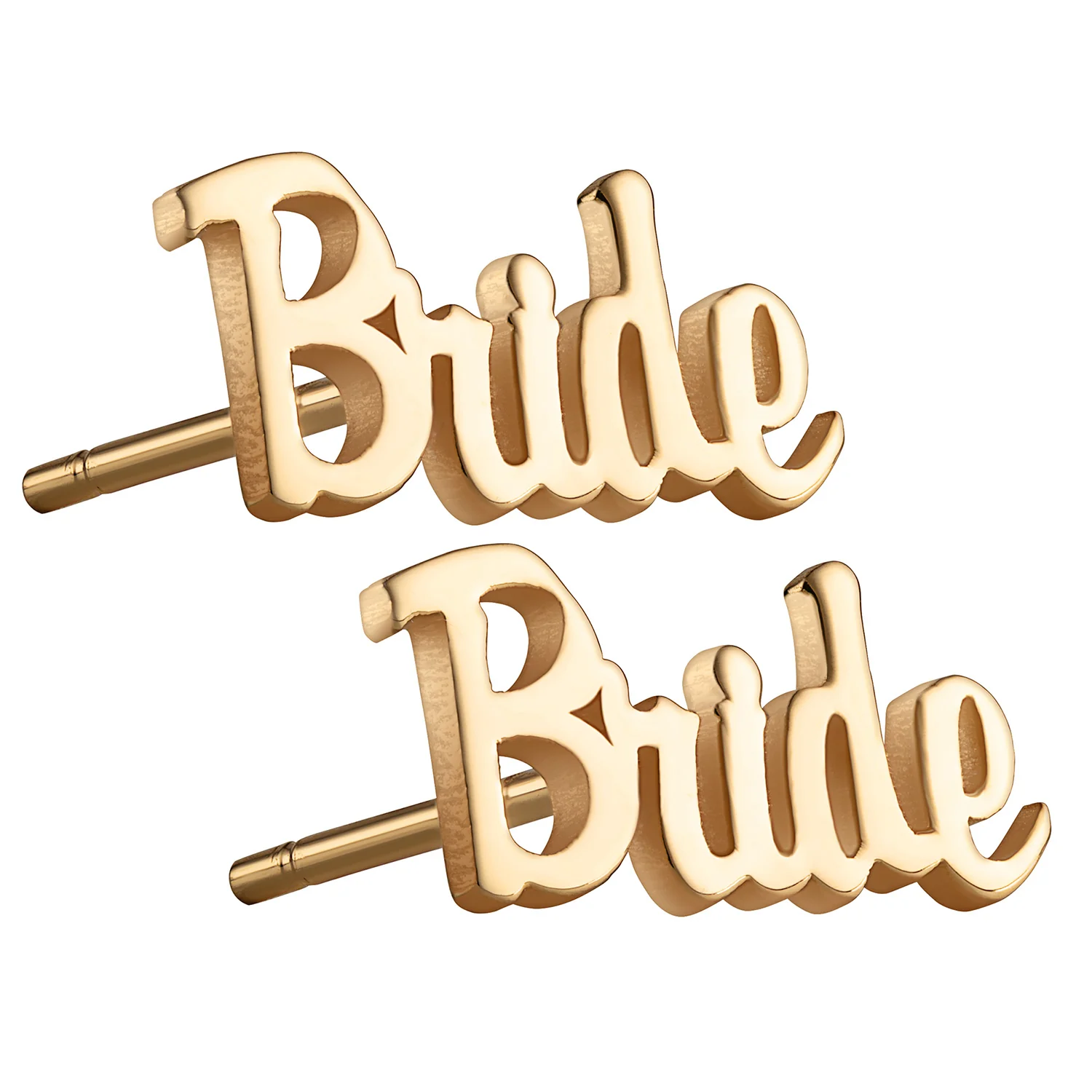 14K Gold over Sterling Script Bride Button Earrings - Image 2