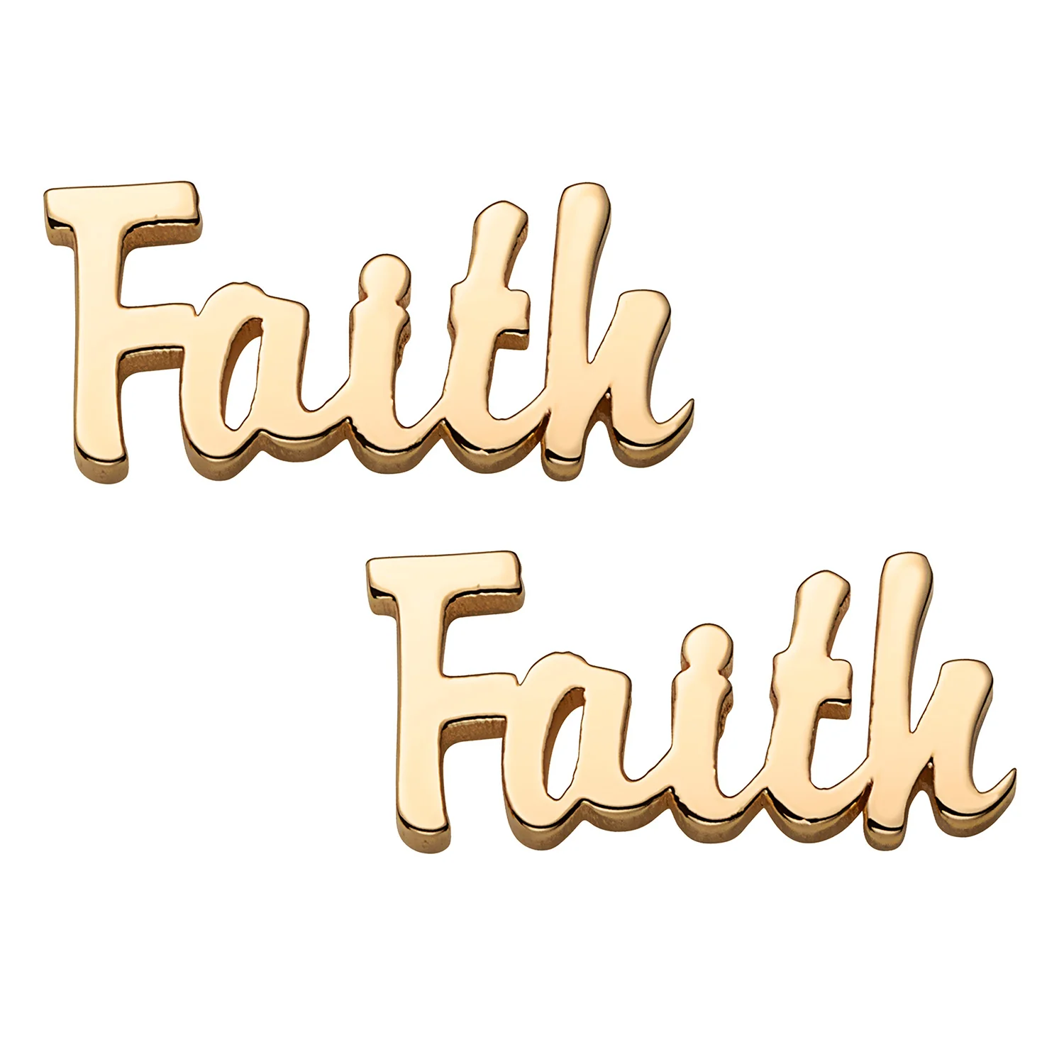 14K Gold over Sterling Script Faith Button Earrings