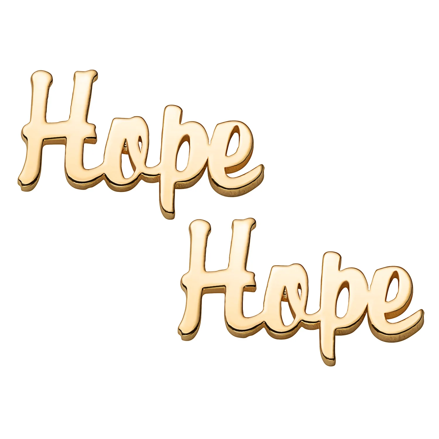 14K Gold over Sterling Script Hope Button Earrings