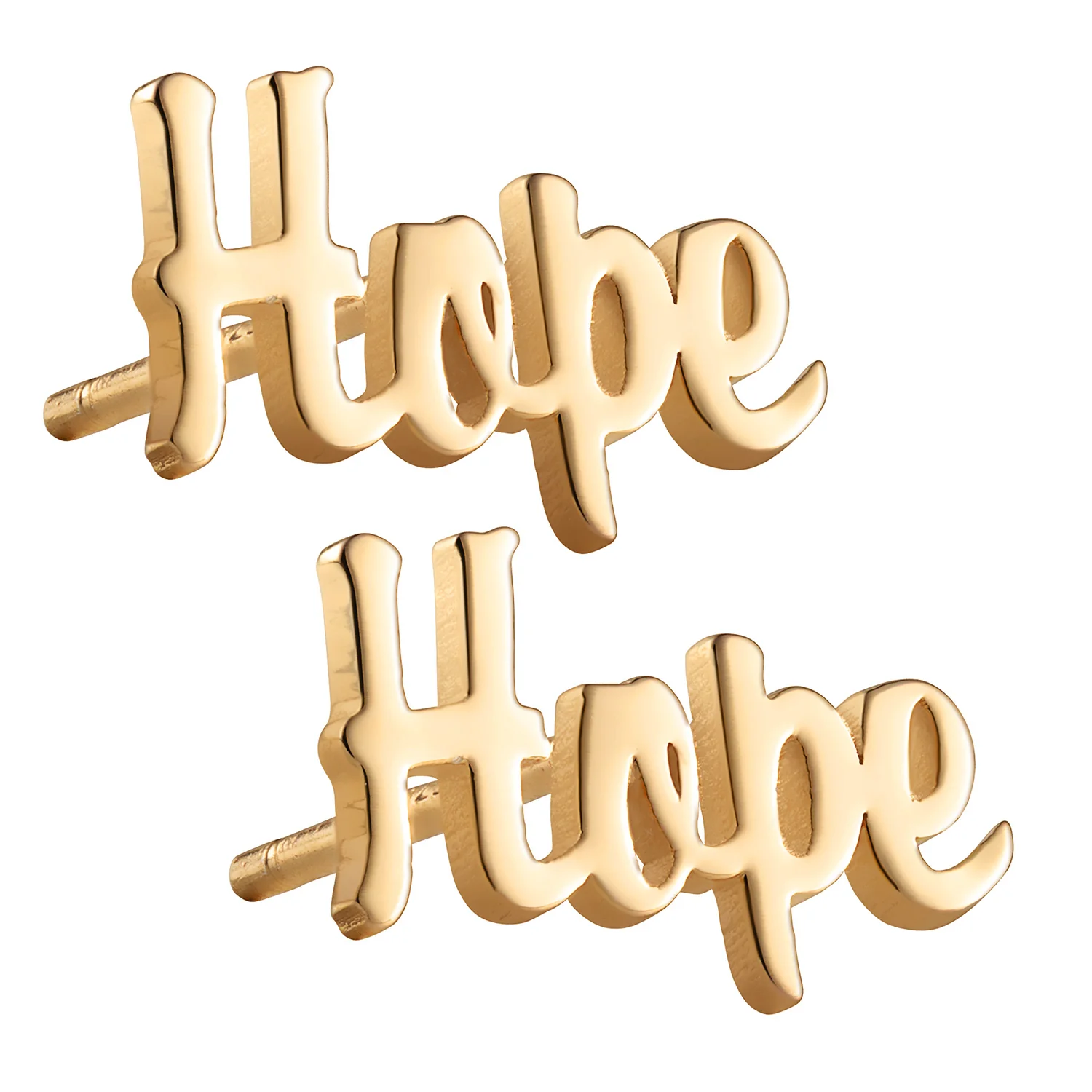 14K Gold over Sterling Script Hope Button Earrings - Image 2