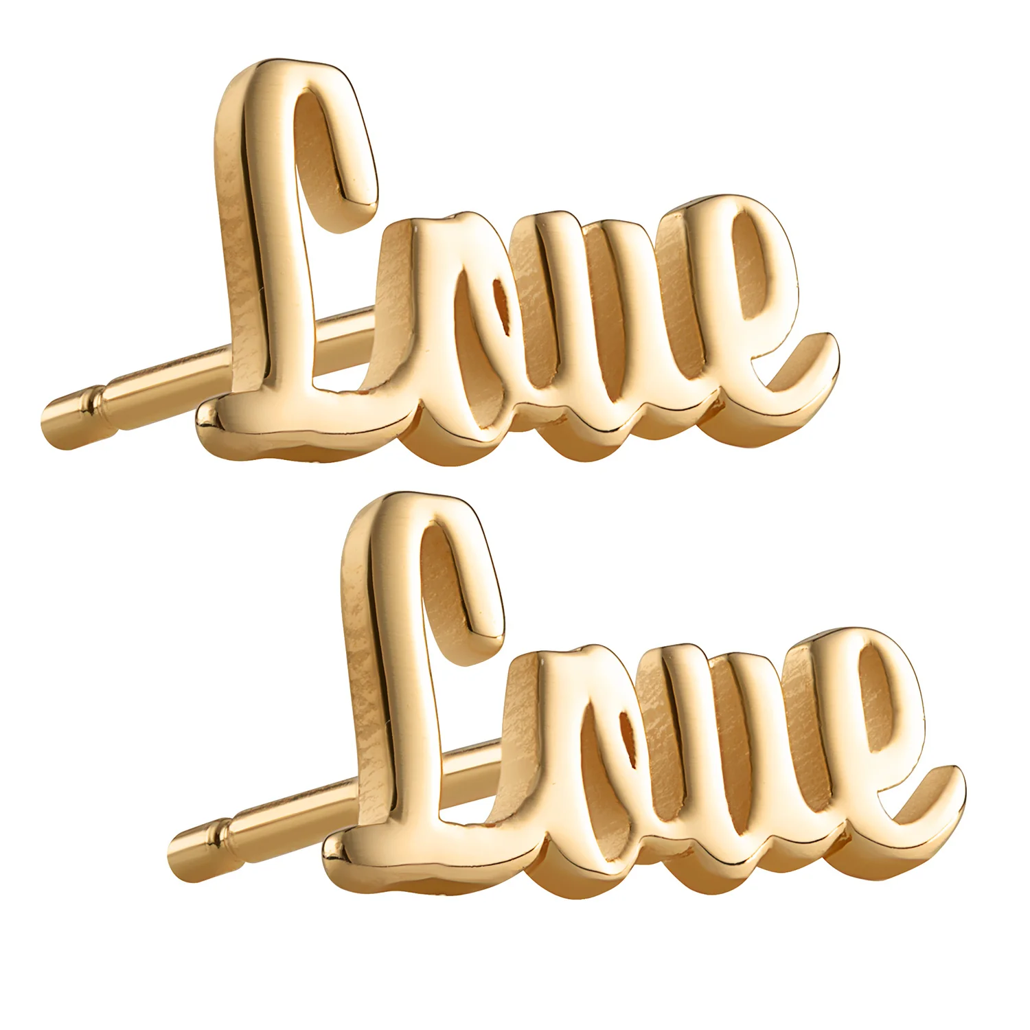 14K Gold over Sterling Script Love Button Earrings - Image 2