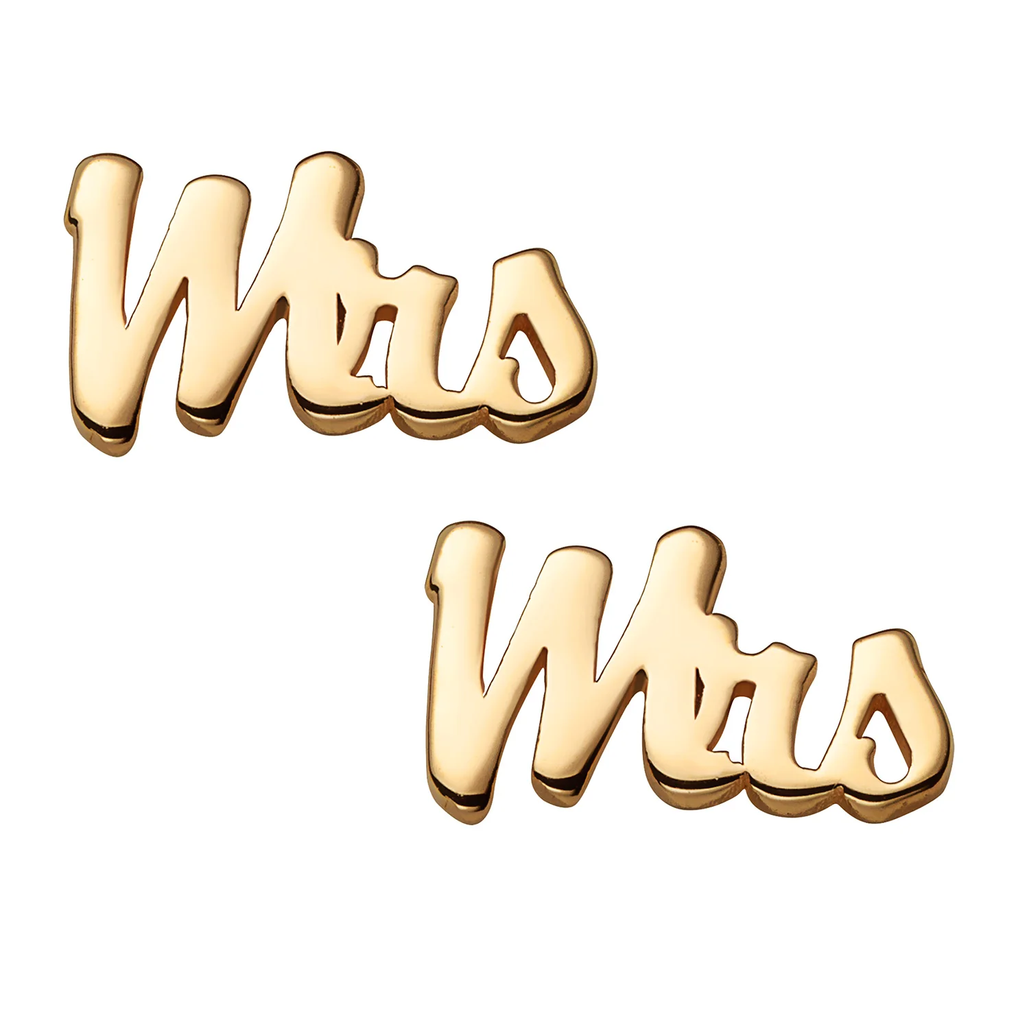 14K Gold over Sterling Script Mrs Button Earrings