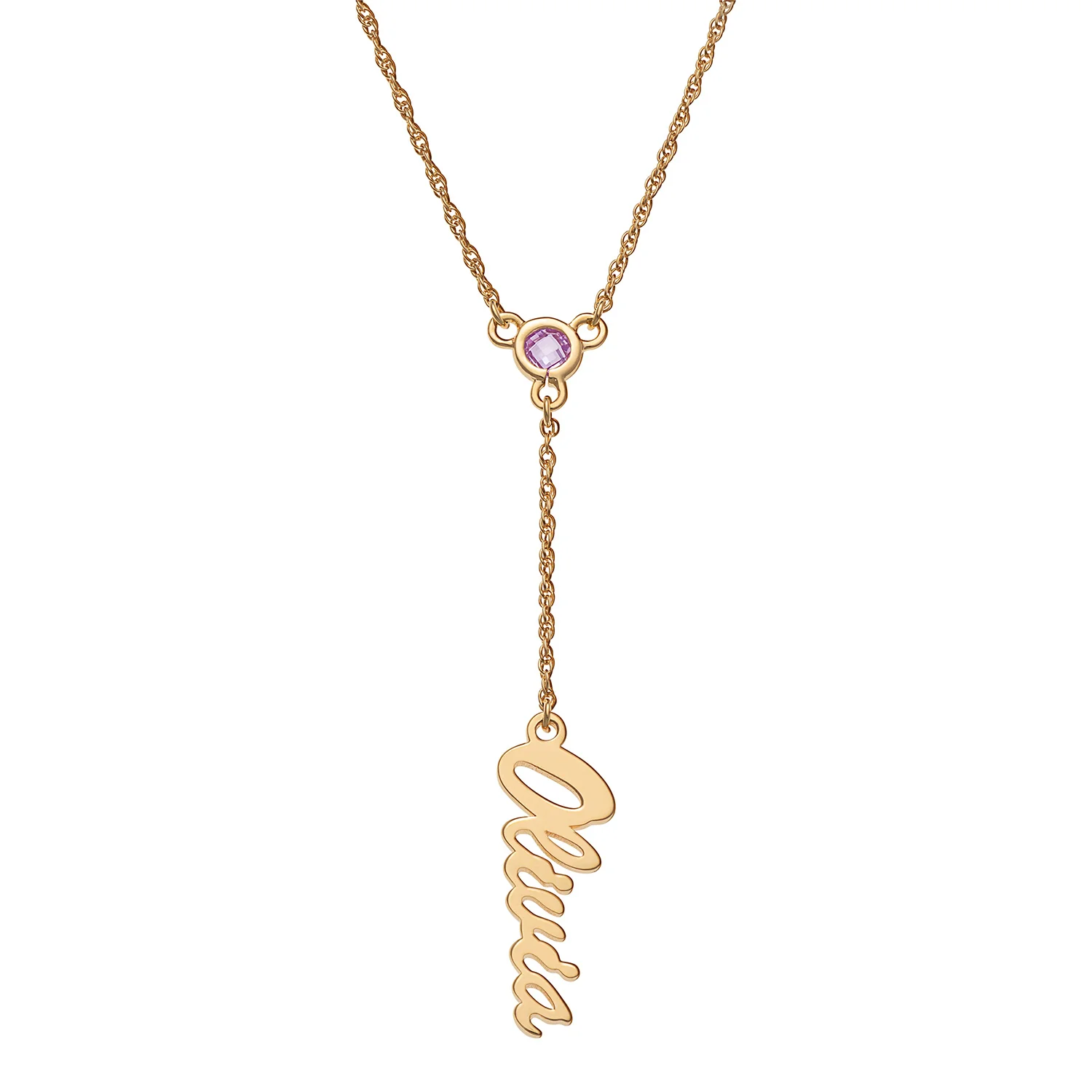 14K Gold over Sterling Script Name and Birthstone Y-Necklace