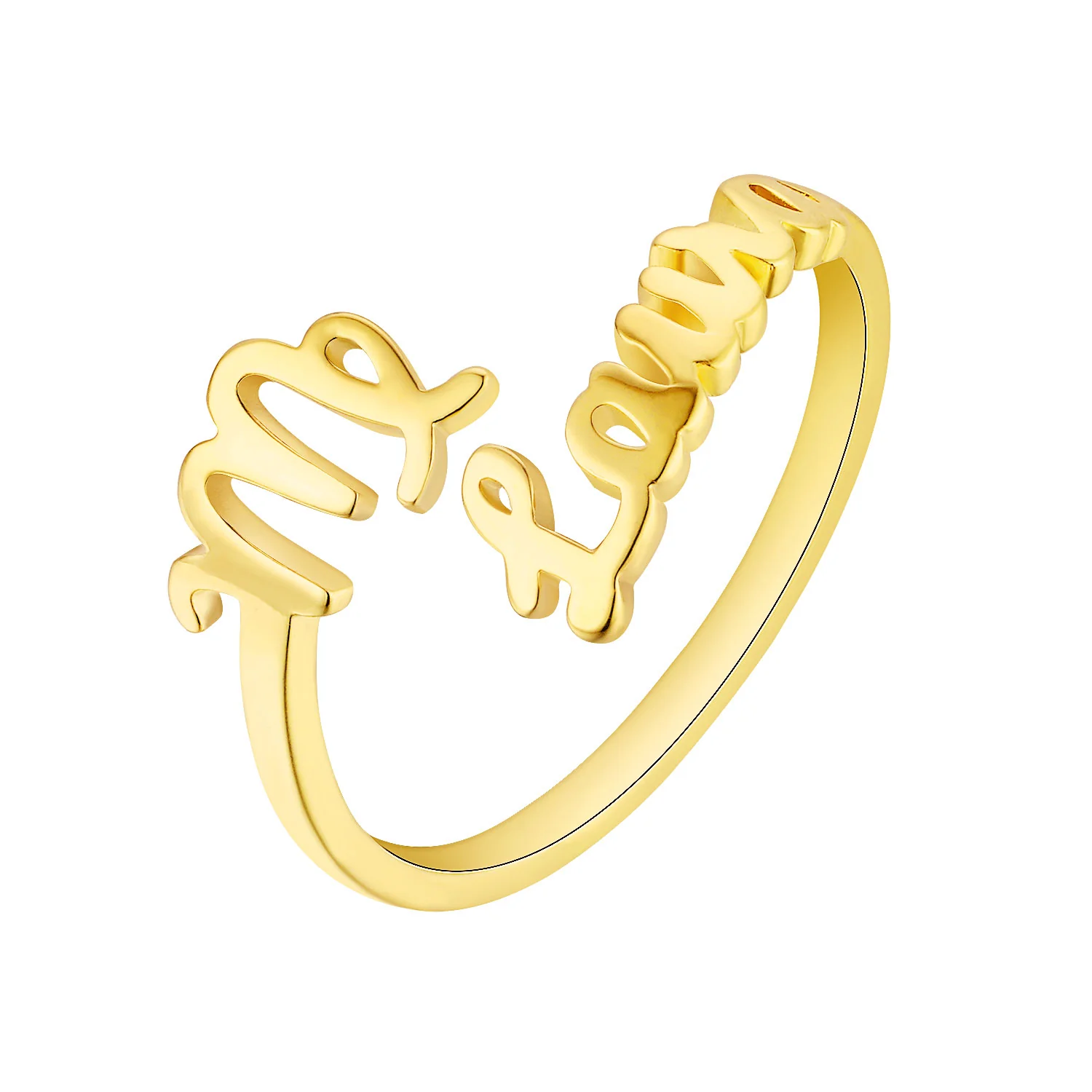 Gold over Sterling Script Name and Zodiac Sign Bypass Ring - Image 3