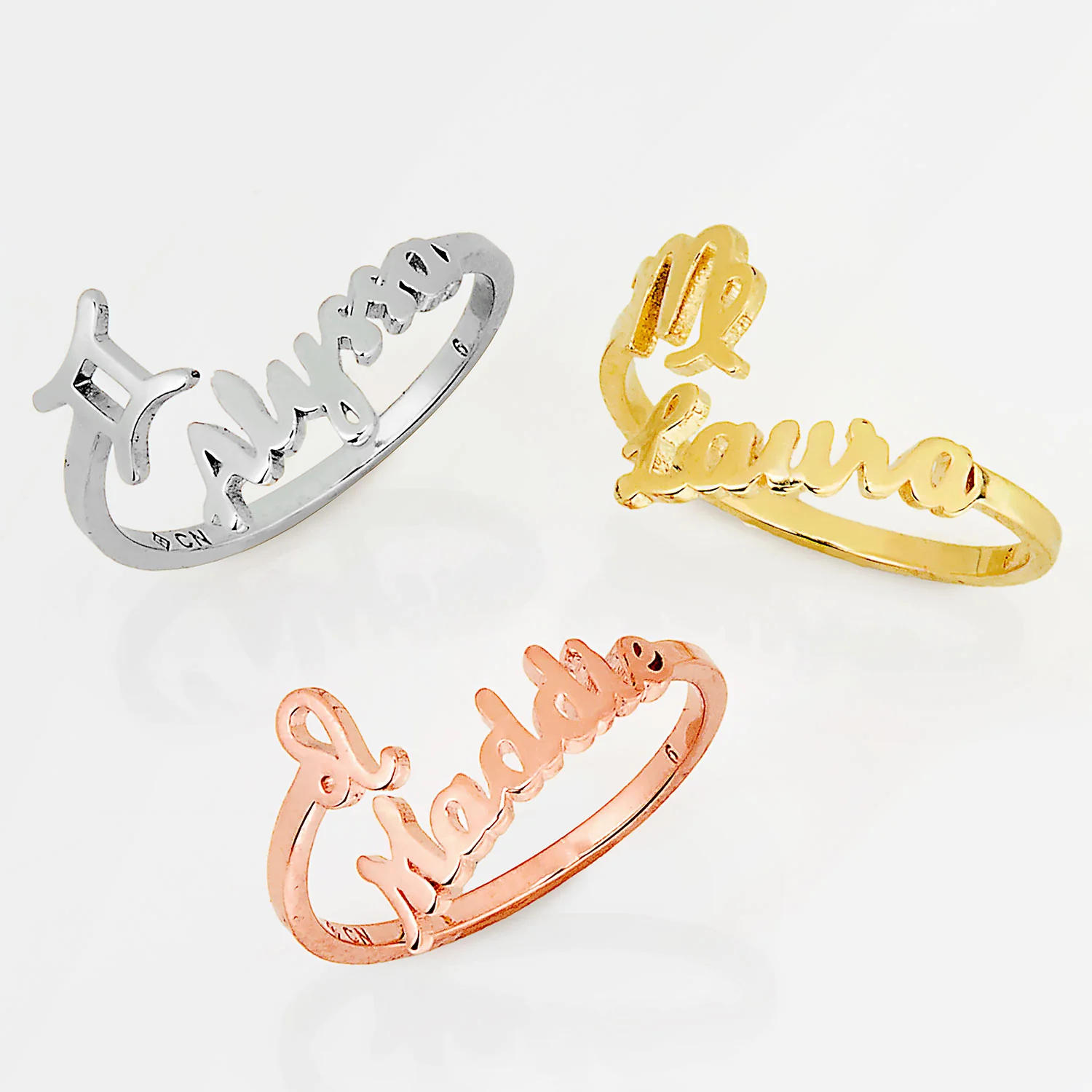 Gold over Sterling Script Name and Zodiac Sign Bypass Ring - Image 4