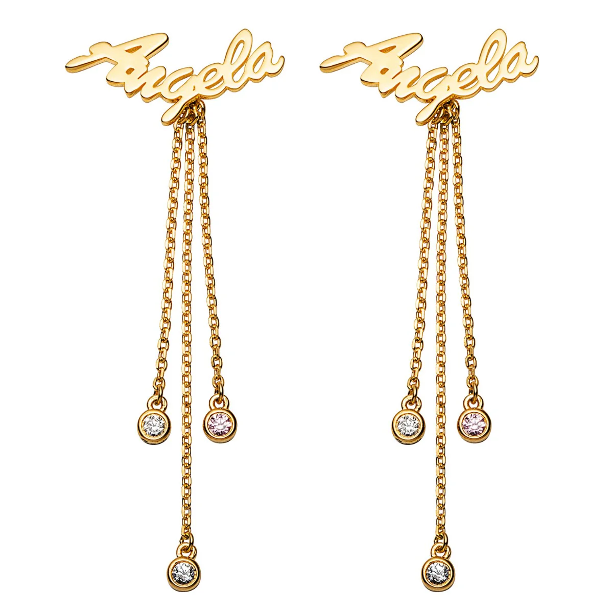 14K Gold over Sterling Script Name Crawler Earrings with Birthstones
