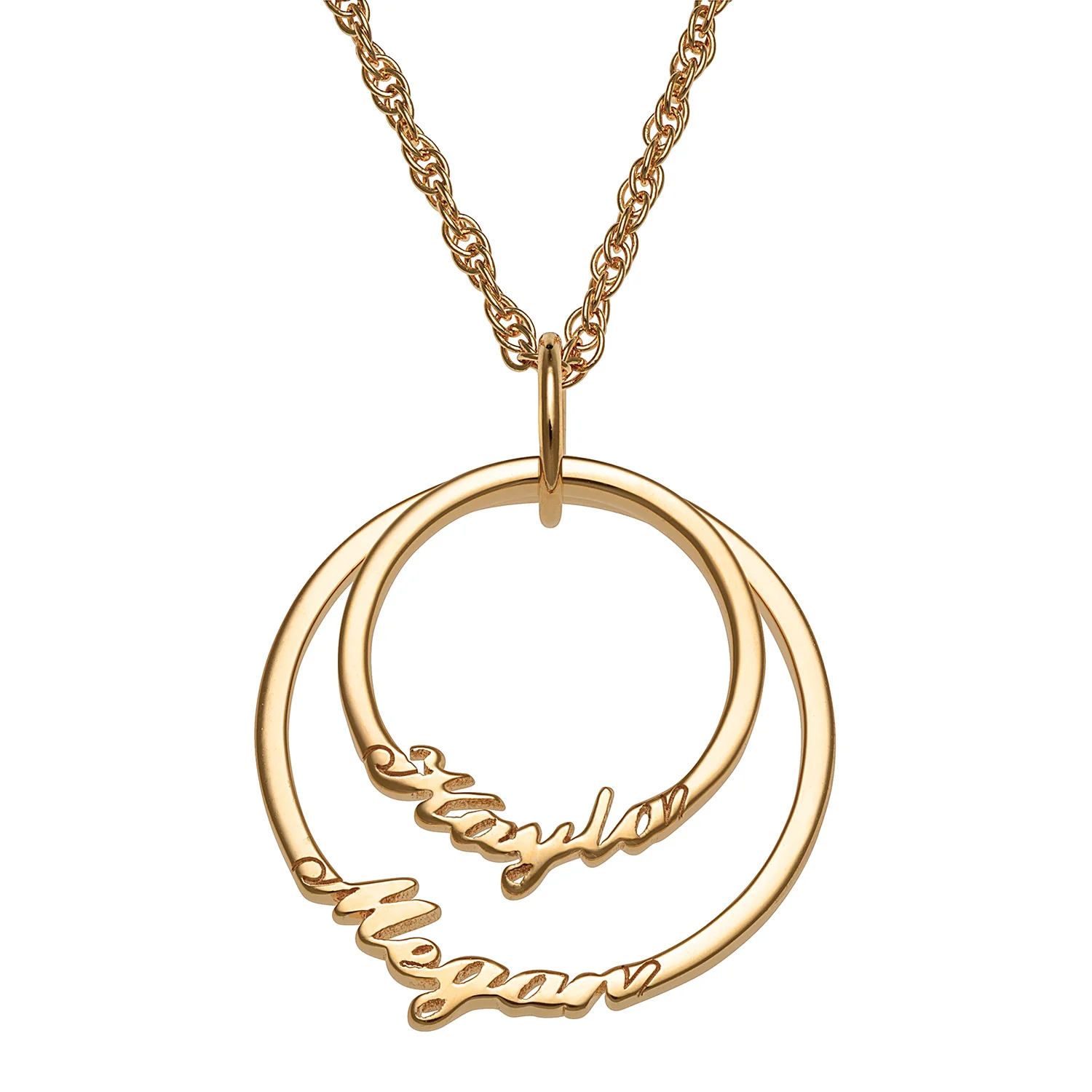 14K Gold over Sterling Script Name with Circle Necklace - 2 Names