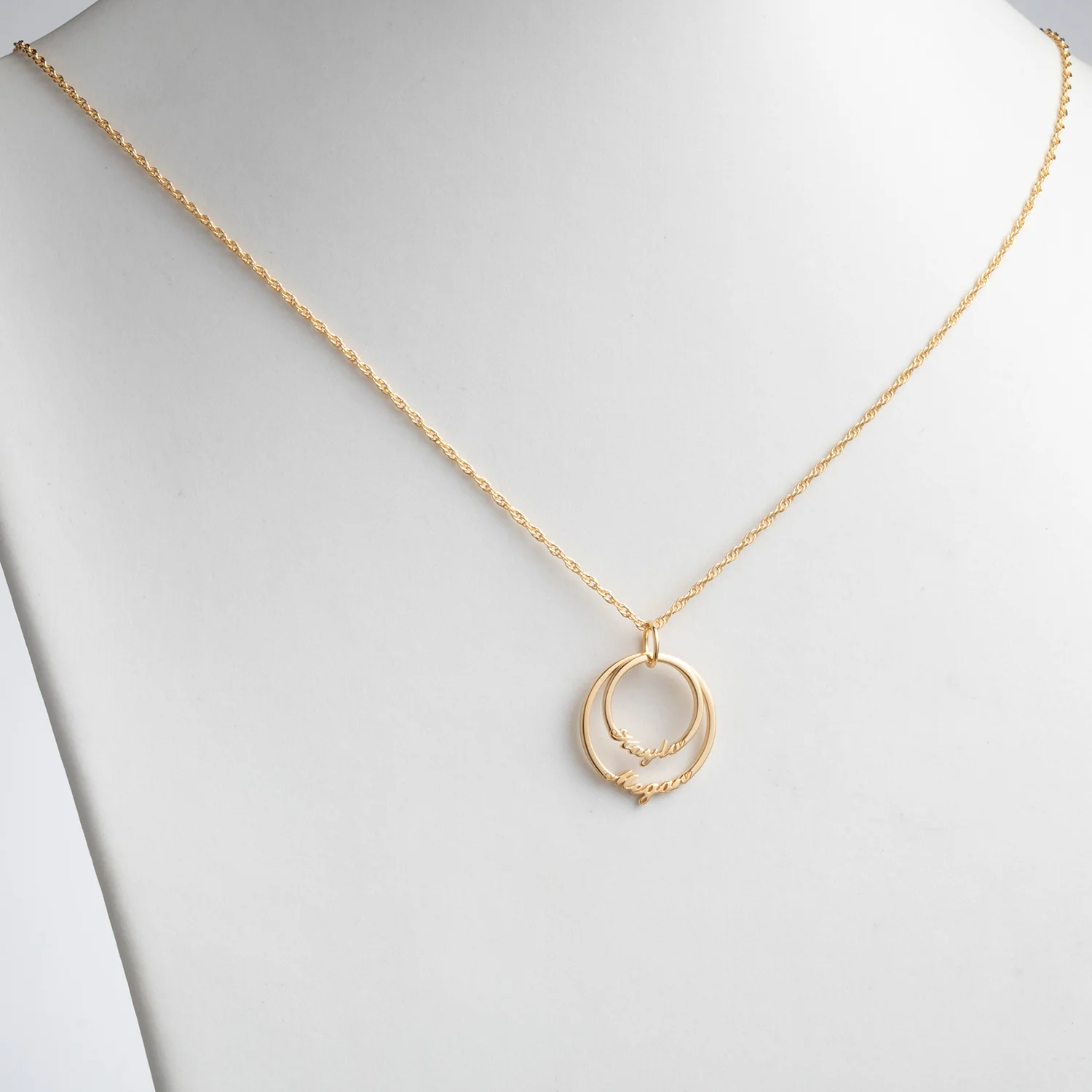 14K Gold over Sterling Script Name with Circle Necklace - 2 Names - Image 2