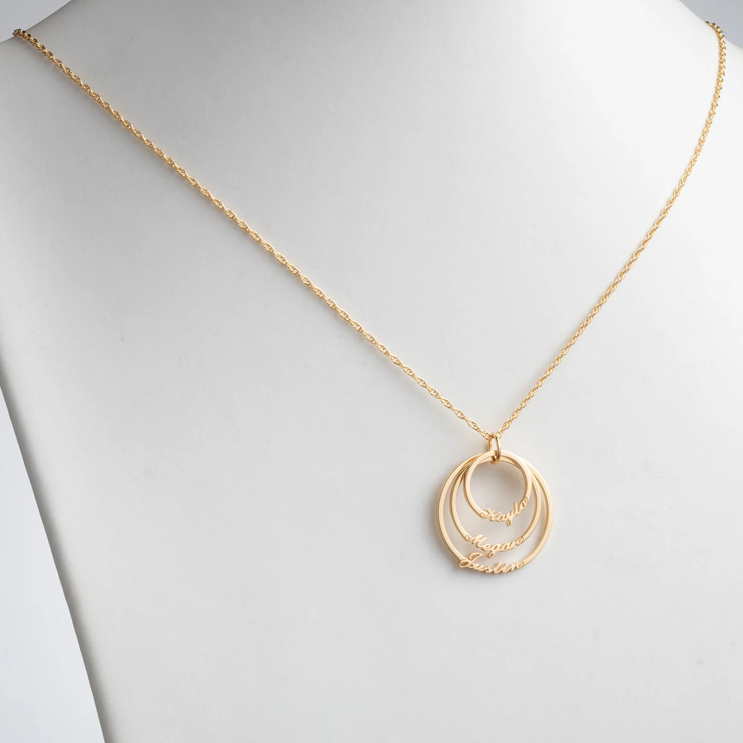 14K Gold over Sterling Script Name with Circle Necklace - 3 Names - Image 2