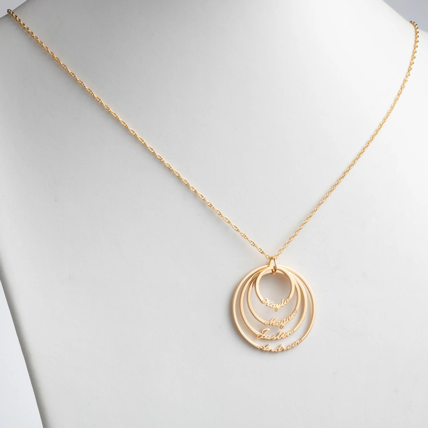 14K Gold over Sterling Script Name with Circle Necklace - 4 Names - Image 2