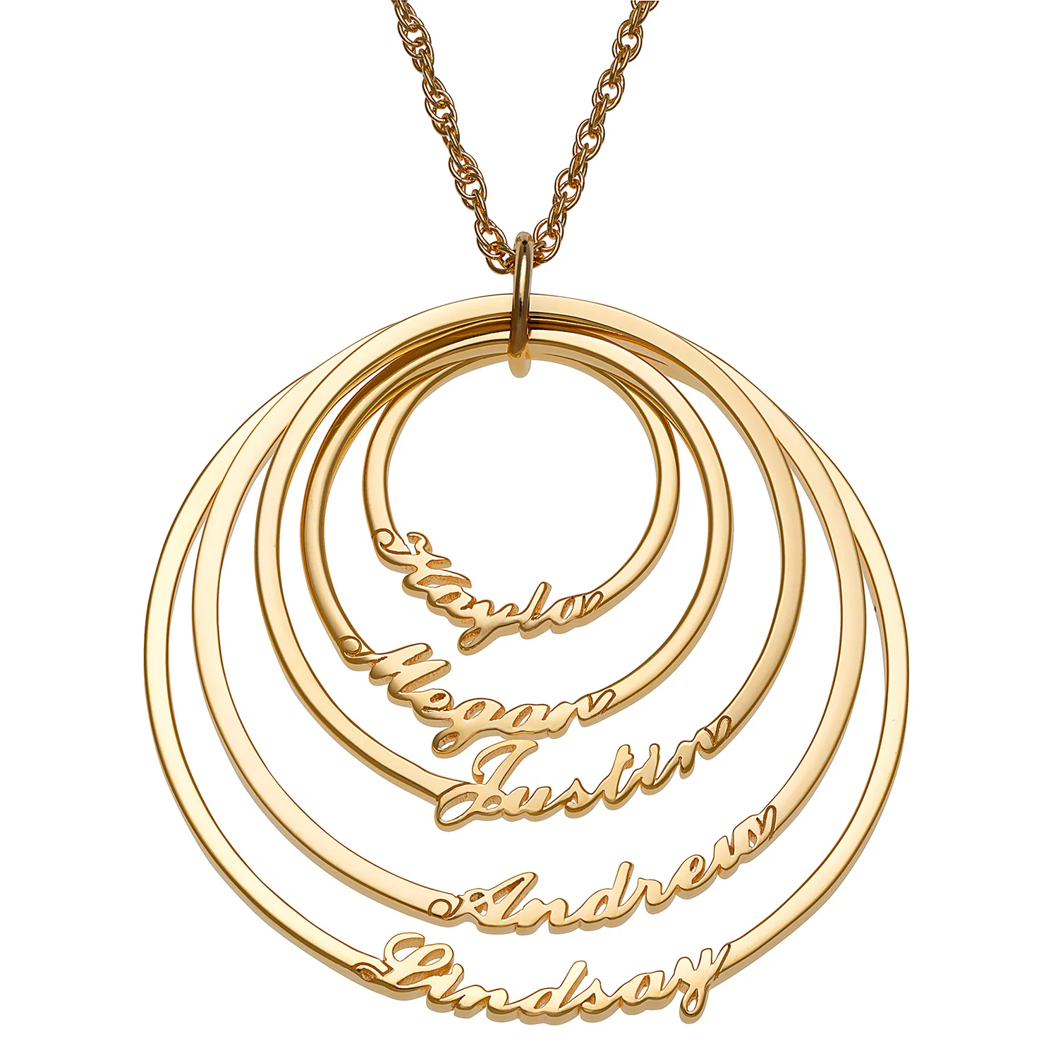 14K Gold over Sterling Script Name with Circle Necklace - 5 Names