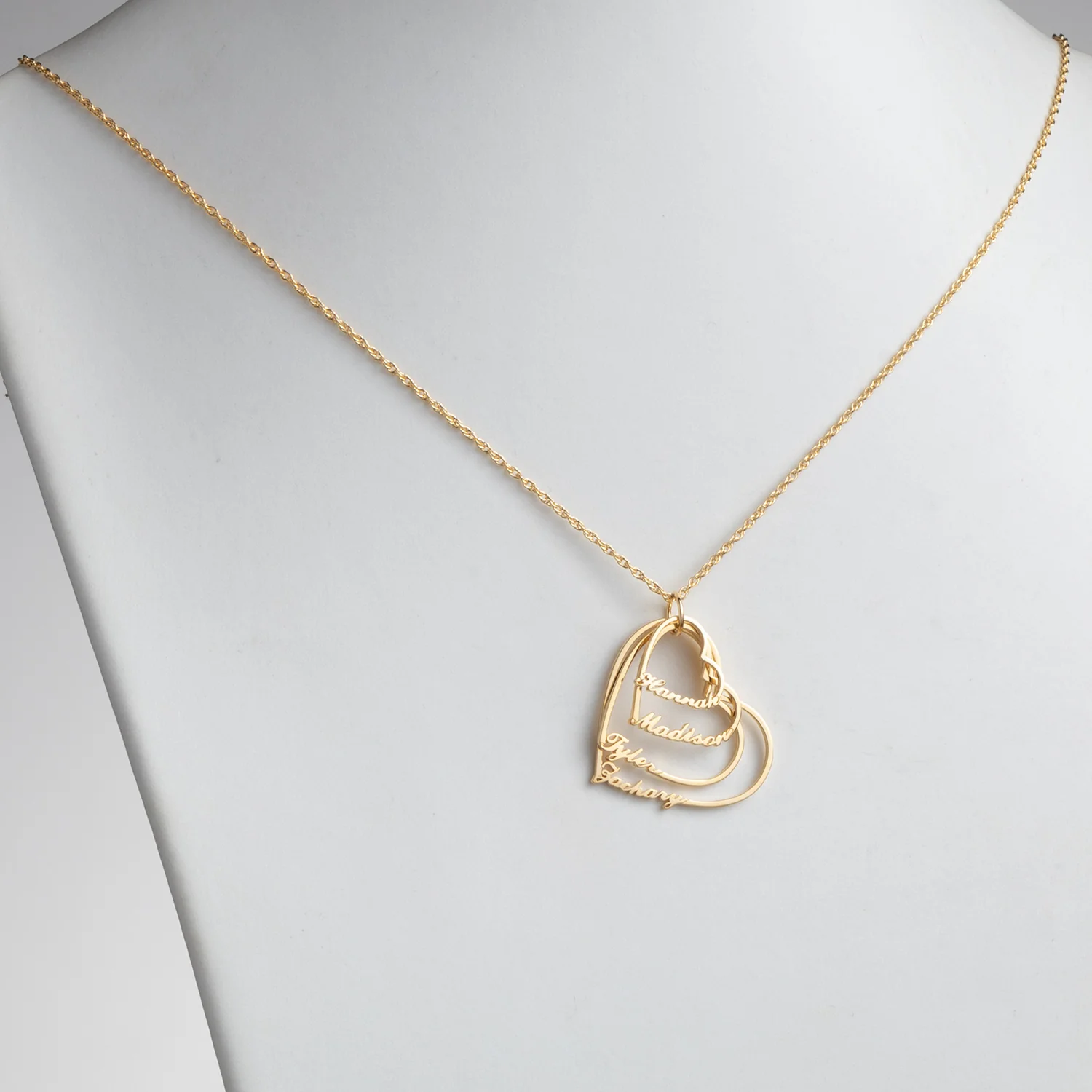14K Gold over Sterling Script Name with Heart Necklace - 4 Names - Image 2
