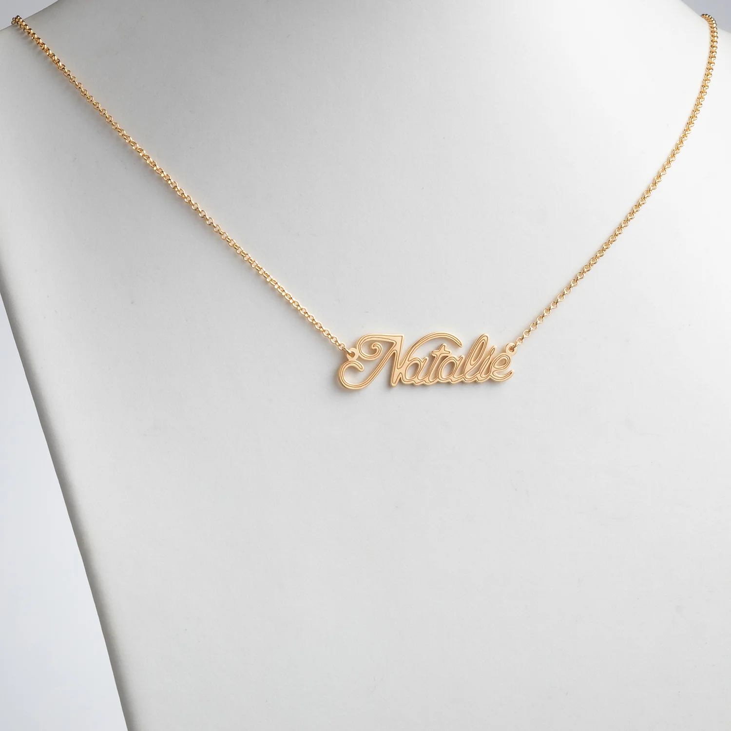 14K Gold over Sterling Script Name with Outline Necklace - Image 2