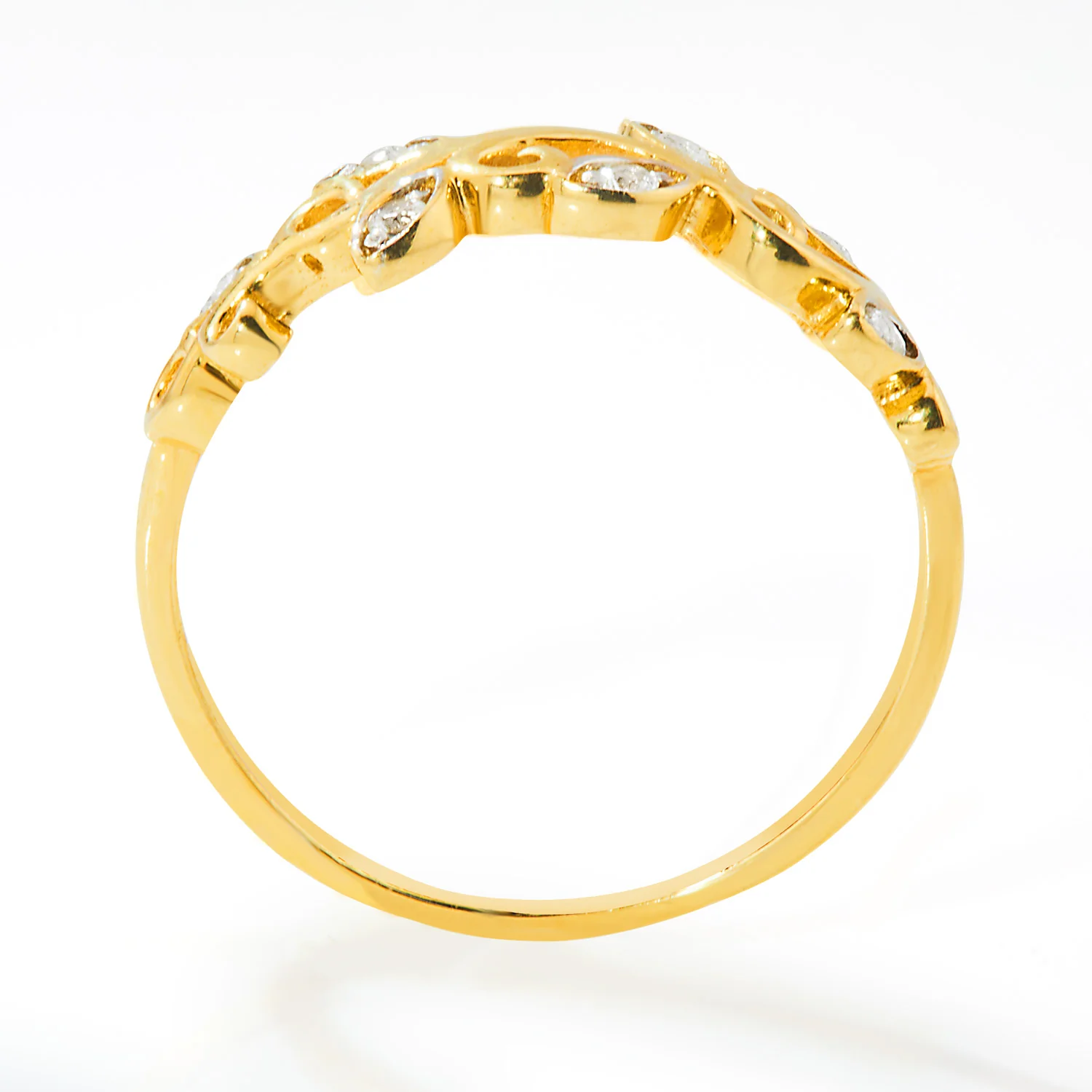 Gold over Sterling Scroll Leaf White Topaz Band Ring - Image 5