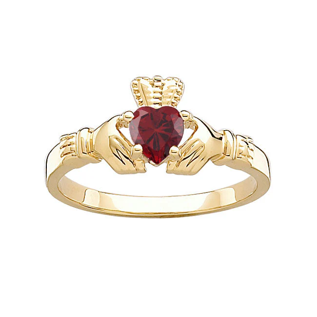 Gold over Sterling Silver Birthstone Claddagh Ring