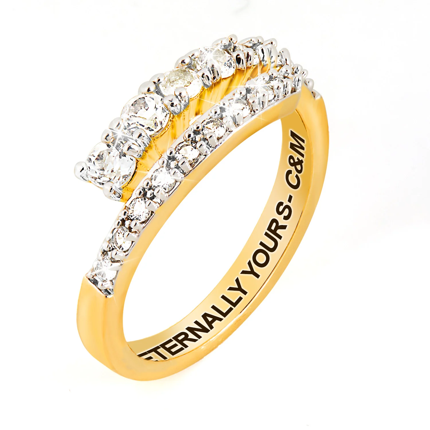 Gold over Sterling Silver Engraved White Topaz Bypass Ring - Image 3