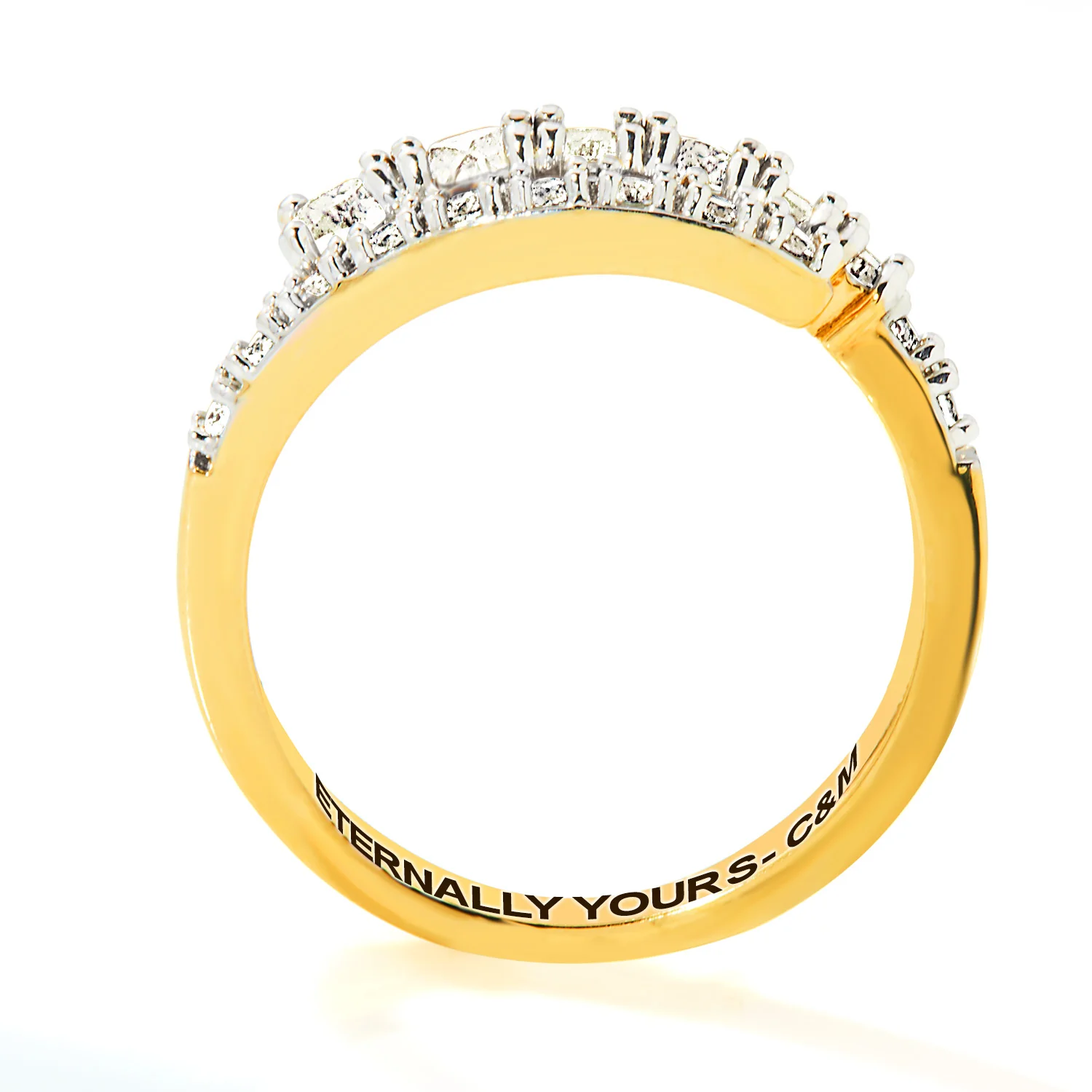 Gold over Sterling Silver Engraved White Topaz Bypass Ring - Image 5