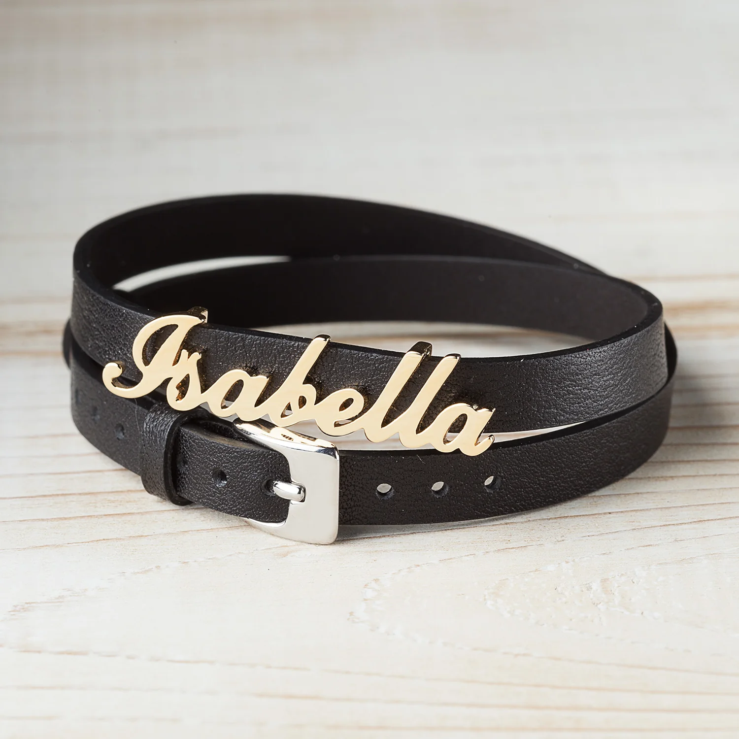 14K Gold over Sterling  Name Leather Wrap Bracelet and Choker - Image 5