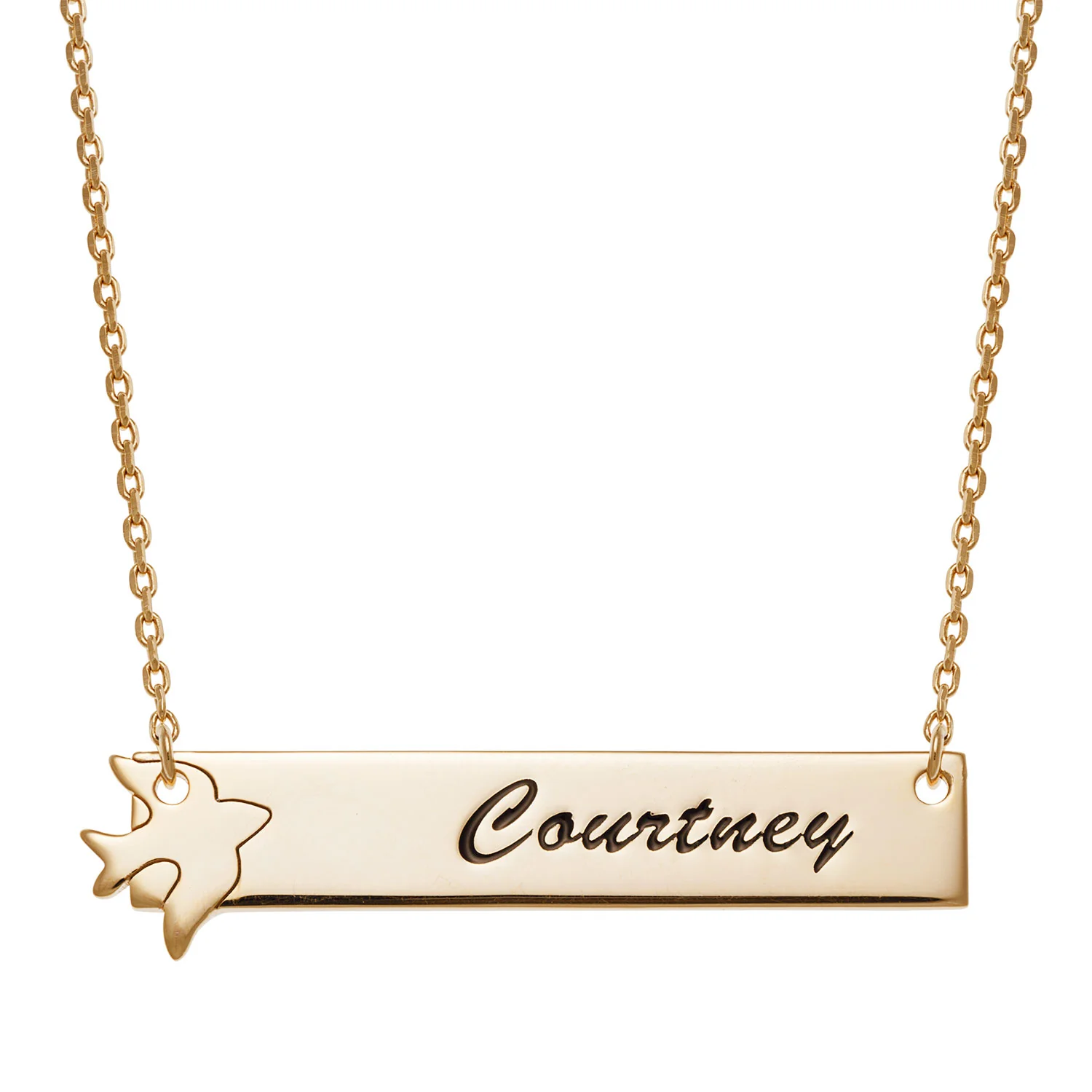 14K Gold over Sterling Name Bar with Dove Necklace