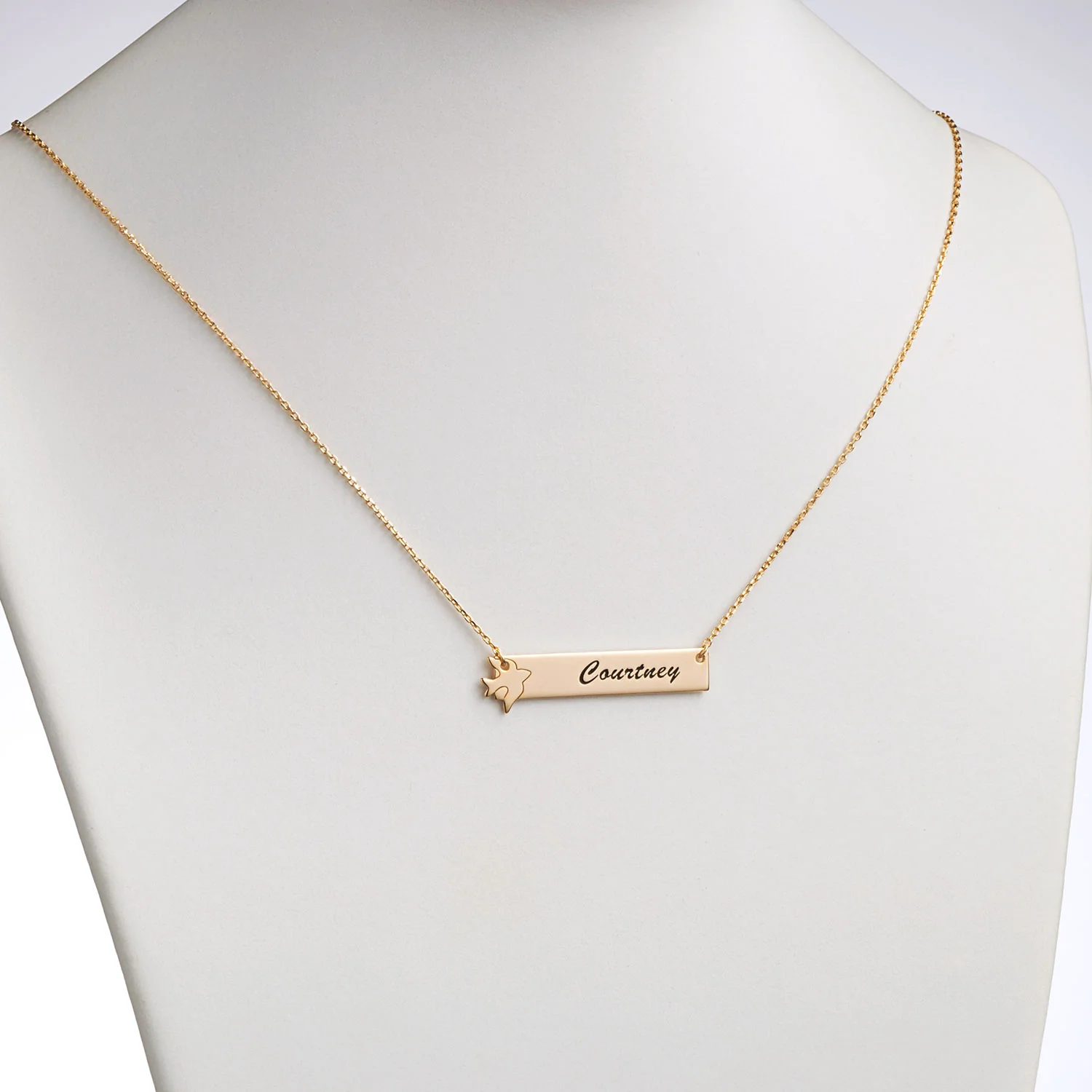 14K Gold over Sterling Name Bar with Dove Necklace - Image 2