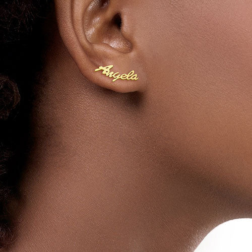 14K Gold over Sterling Name Earrings - Image 3