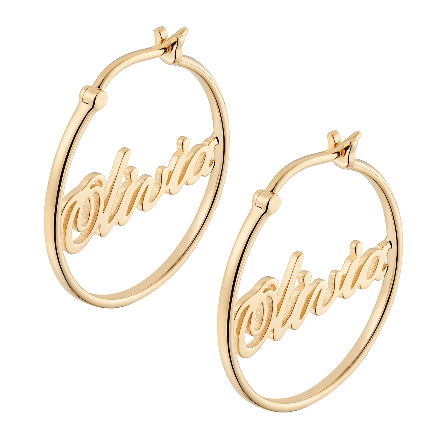 14K Gold over Sterling Name Small Hoop Earrings - Image 2