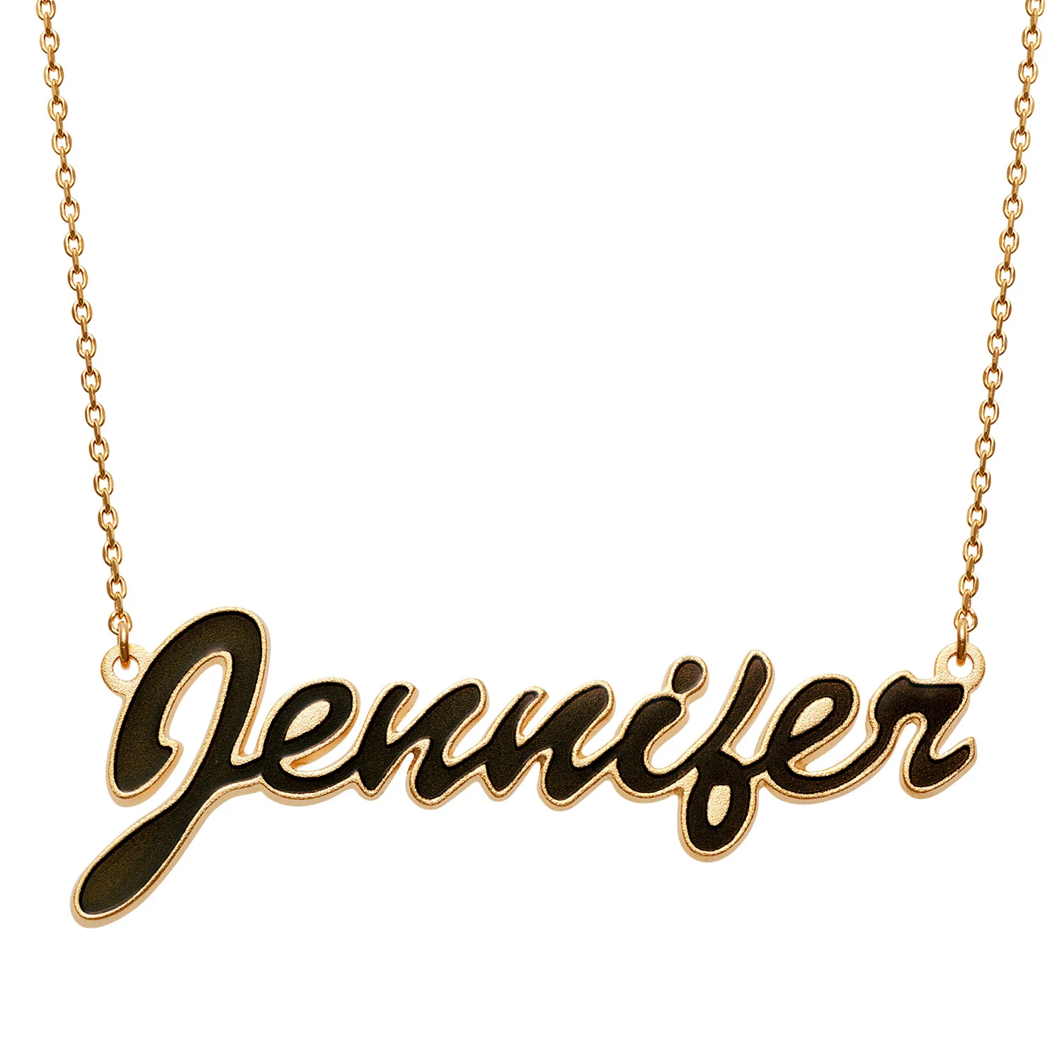 14K Gold over Sterling  Name Necklace with Black  Enamel