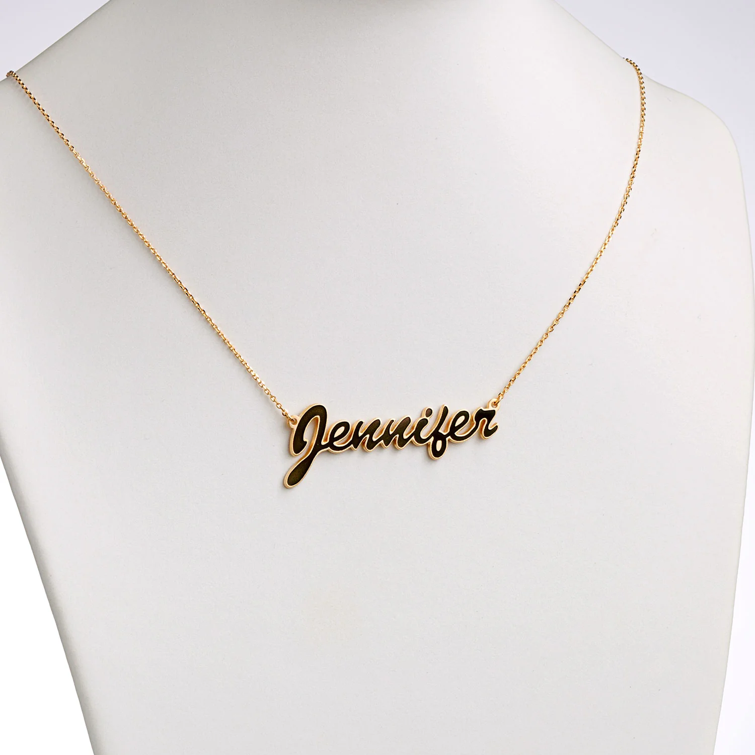 14K Gold over Sterling  Name Necklace with Black  Enamel - Image 2