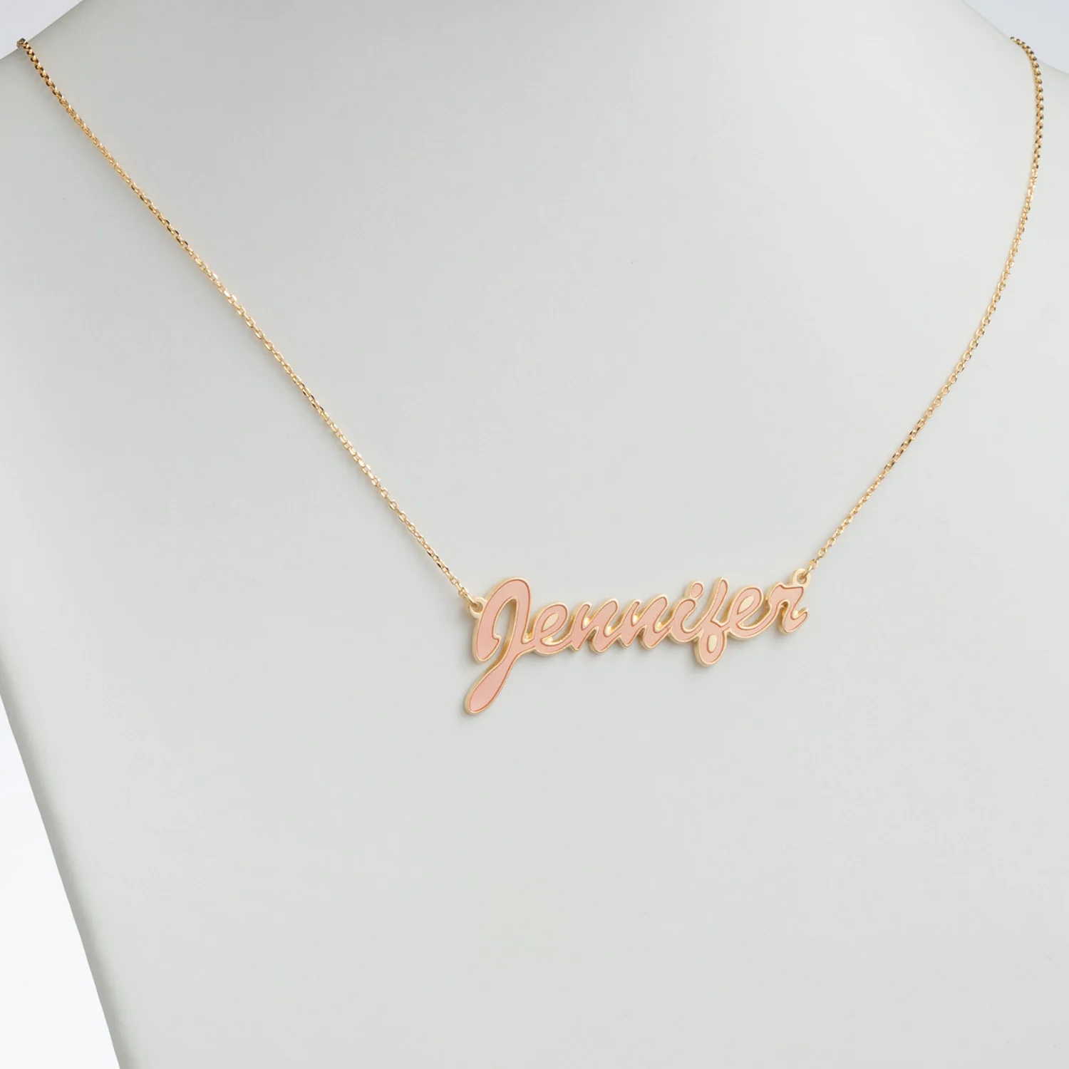 14K Gold over Sterling Name Necklace with Pink Enamel - Image 2
