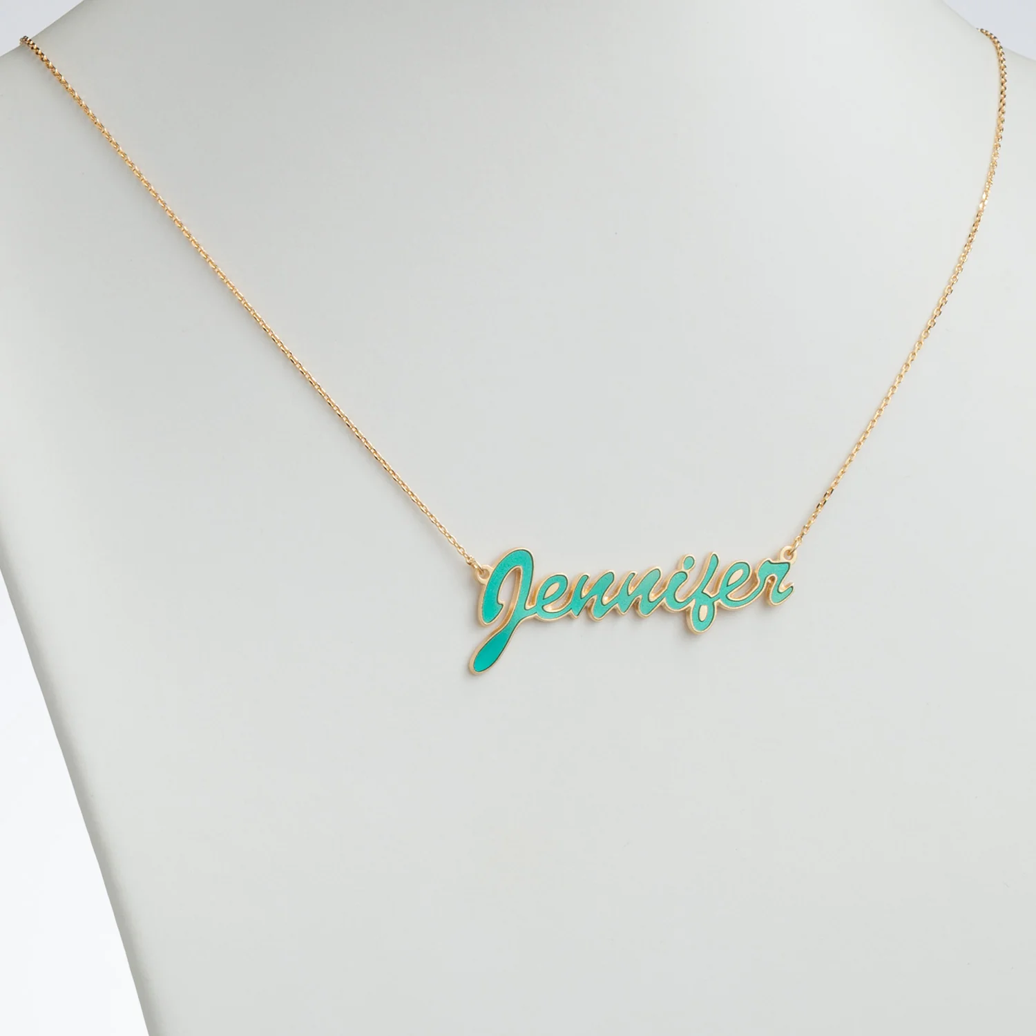14K Gold over Sterling  Name Necklace with Turquoise Enamel - Image 2