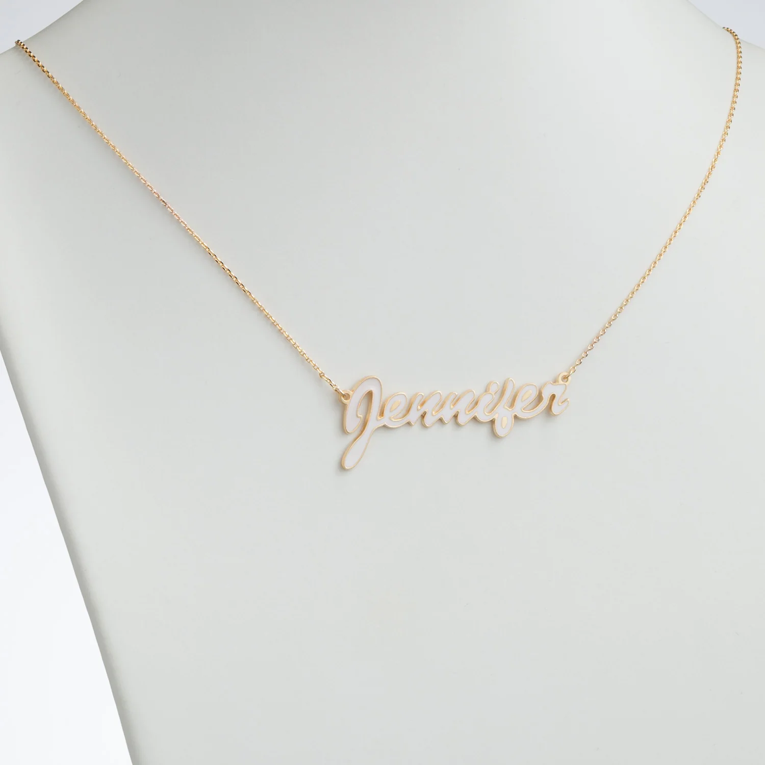 14K Gold over Sterling  Name Necklace with White Enamel - Image 2