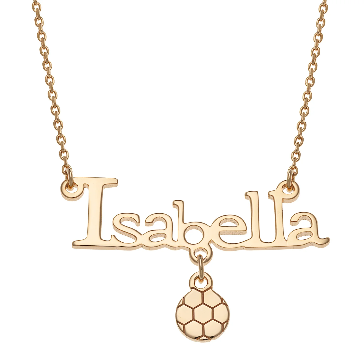 14K Gold over Sterling Name with Soccer Ball Necklace