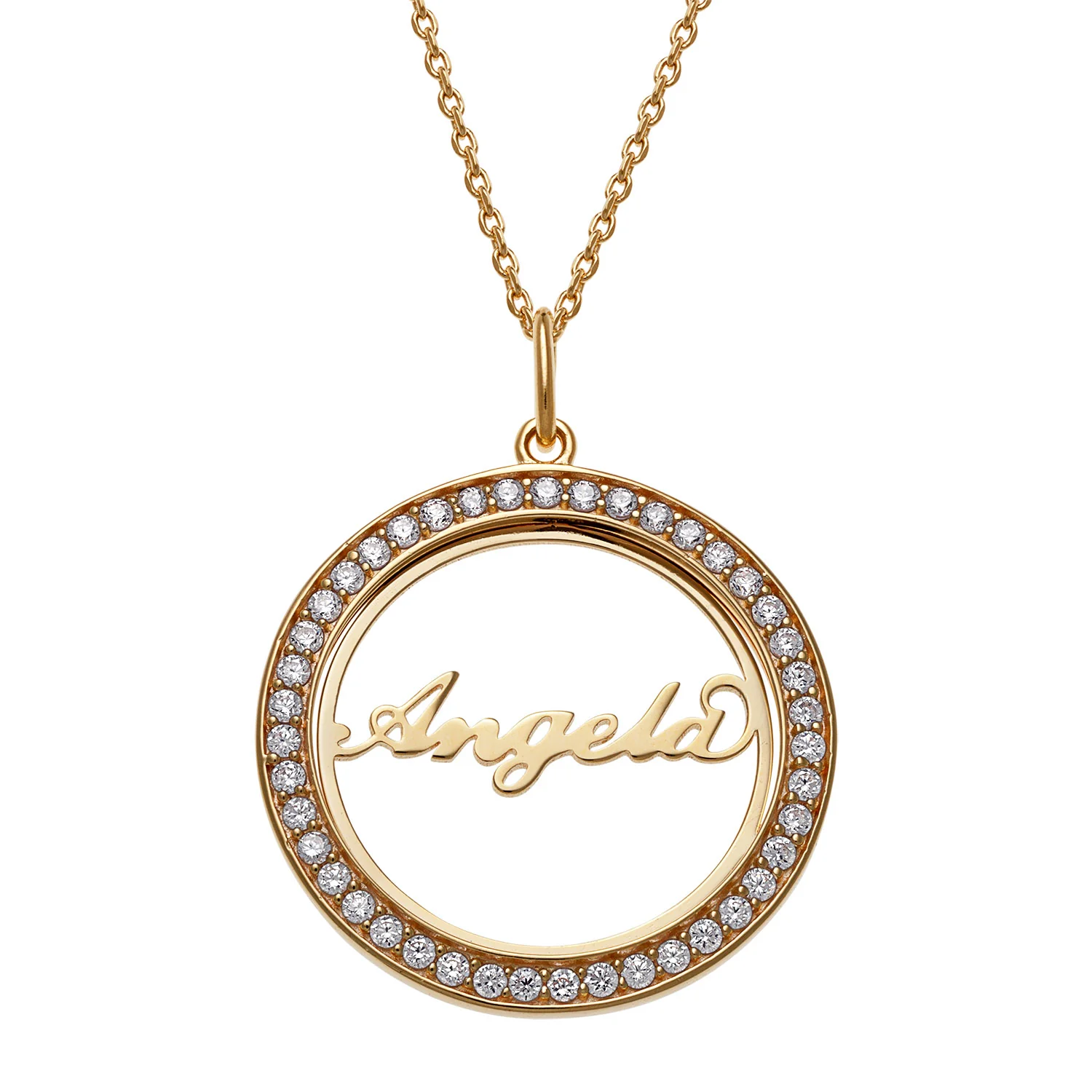14K Gold over Sterling Open Circle Name with CZ Necklace