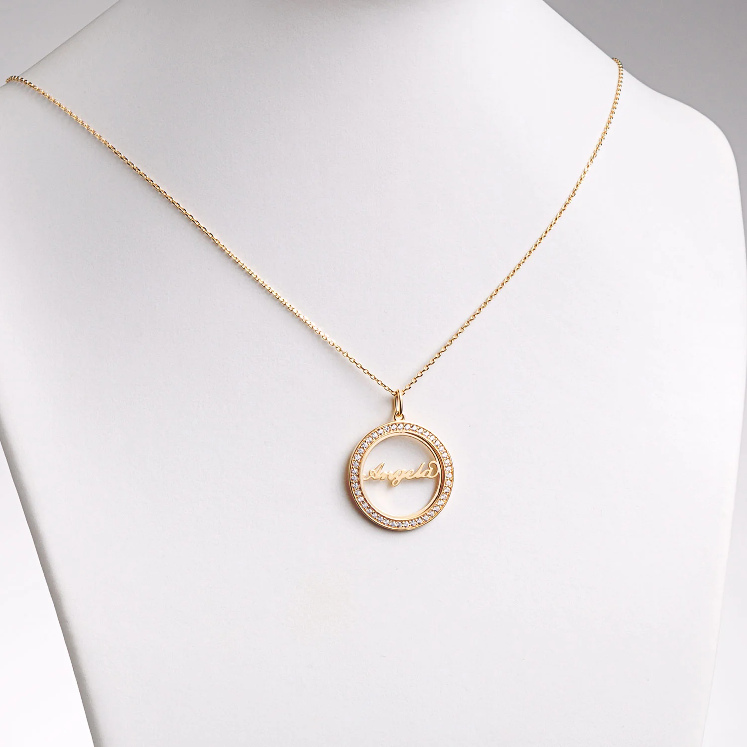14K Gold over Sterling Open Circle Name with CZ Necklace - Image 2