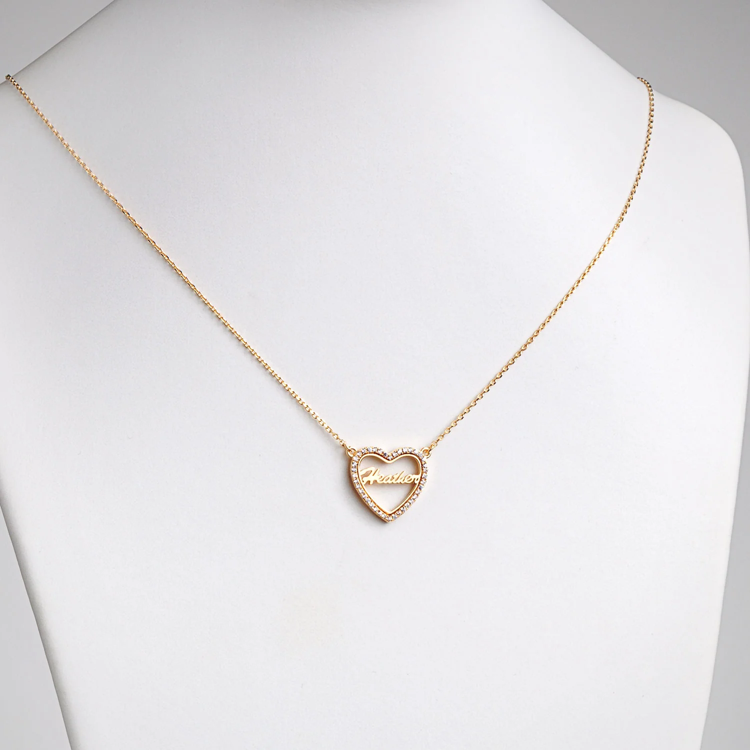 14K Gold over Sterling  Open Heart Name with CZ Necklace - Image 2