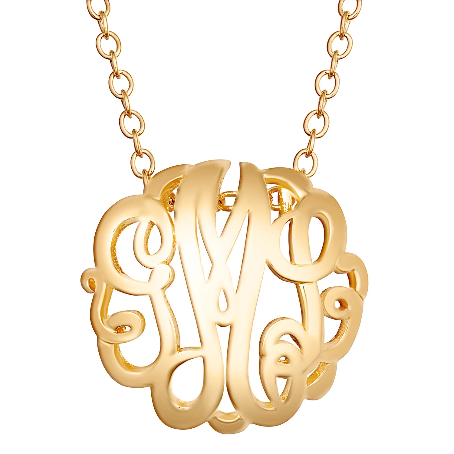 14K Gold over Sterling Single Sided 18x18mm Round Traditional Monogram Unframed Pendant